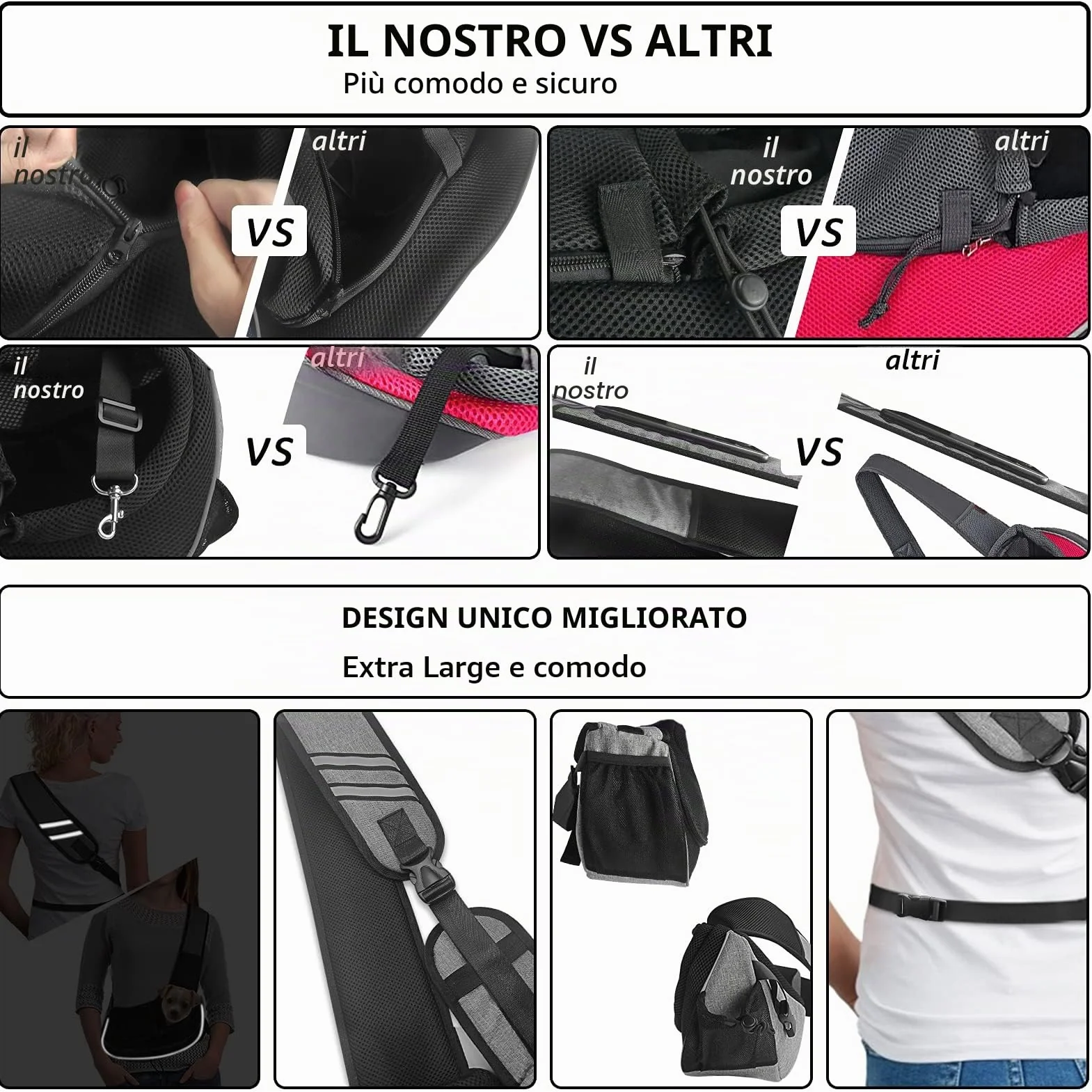 Gloppie Borsa a Tracolla da Viaggio per Cani e Gatti, Trasportino per Animali Traspirante per Esterno Regolabile, Borsa da Trasporto per Animali Domestici per Passeggio/Escursioni/Campeggio，Grigio