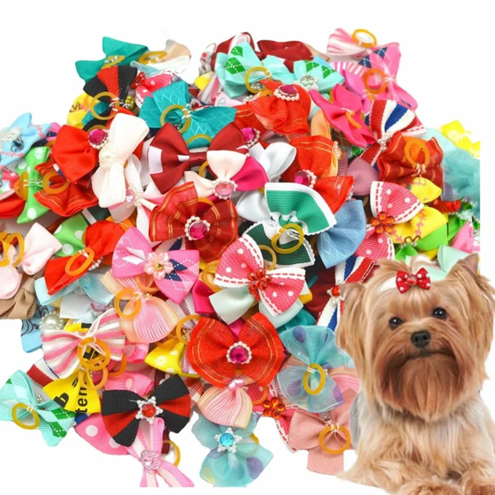 30 Pezzi Fiocchi per Cani con Elastici, vari stili di fiocchi per cani, Dog Bow Stili Multipli Fiocchi per Capelli per Cani Graziosi Accessori per la Toelettatura,accessori per collari per cani
