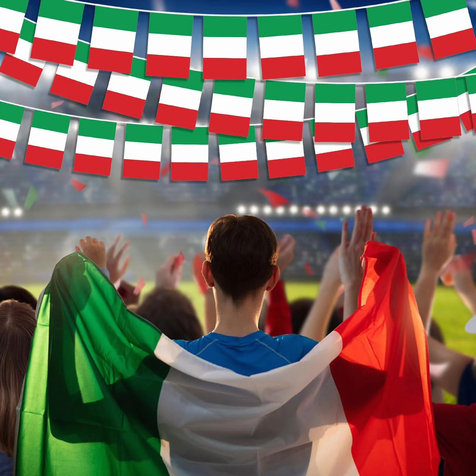 Bandiera Italia 16m Ghirlanda con 60 Bandiere per Decorazioni Eventi Patriottici