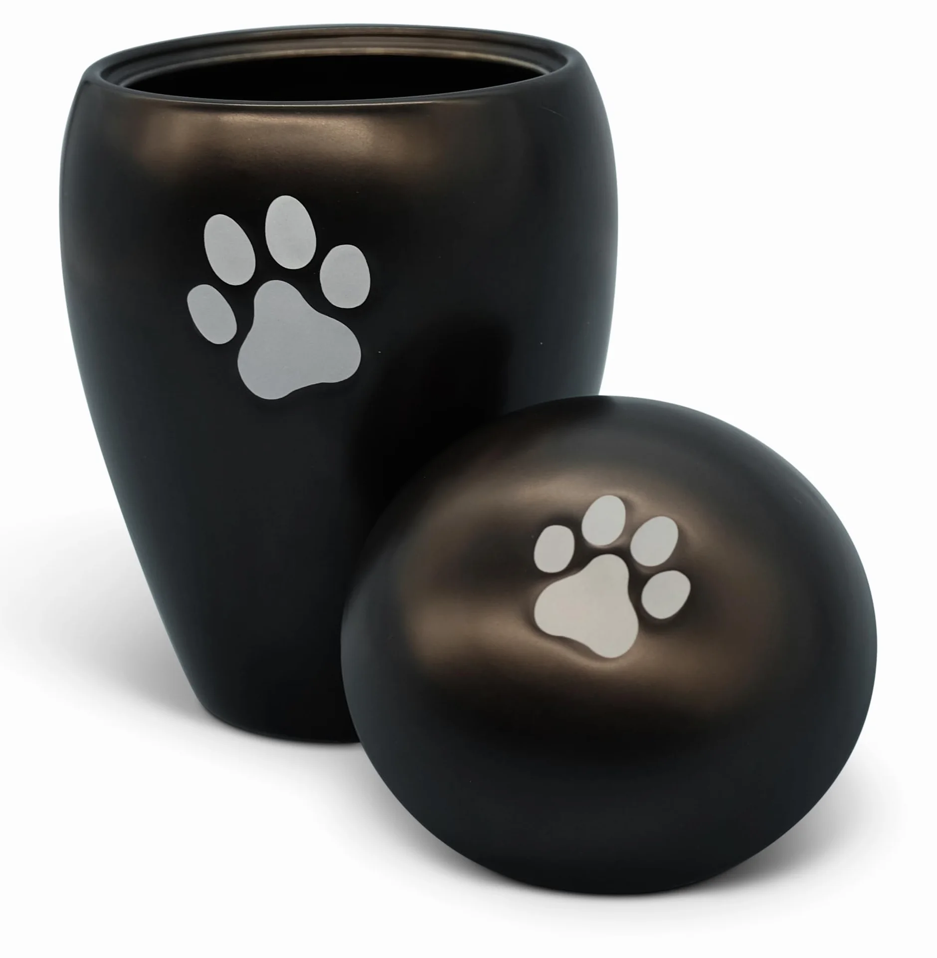 FeinKnick Urna devozionale da 1 litro, per gatto o cane, per interni ed esterni, realizzata a mano, in ceramica di alta qualità, con zampa argentata, resistente alle intemperie e per cenere