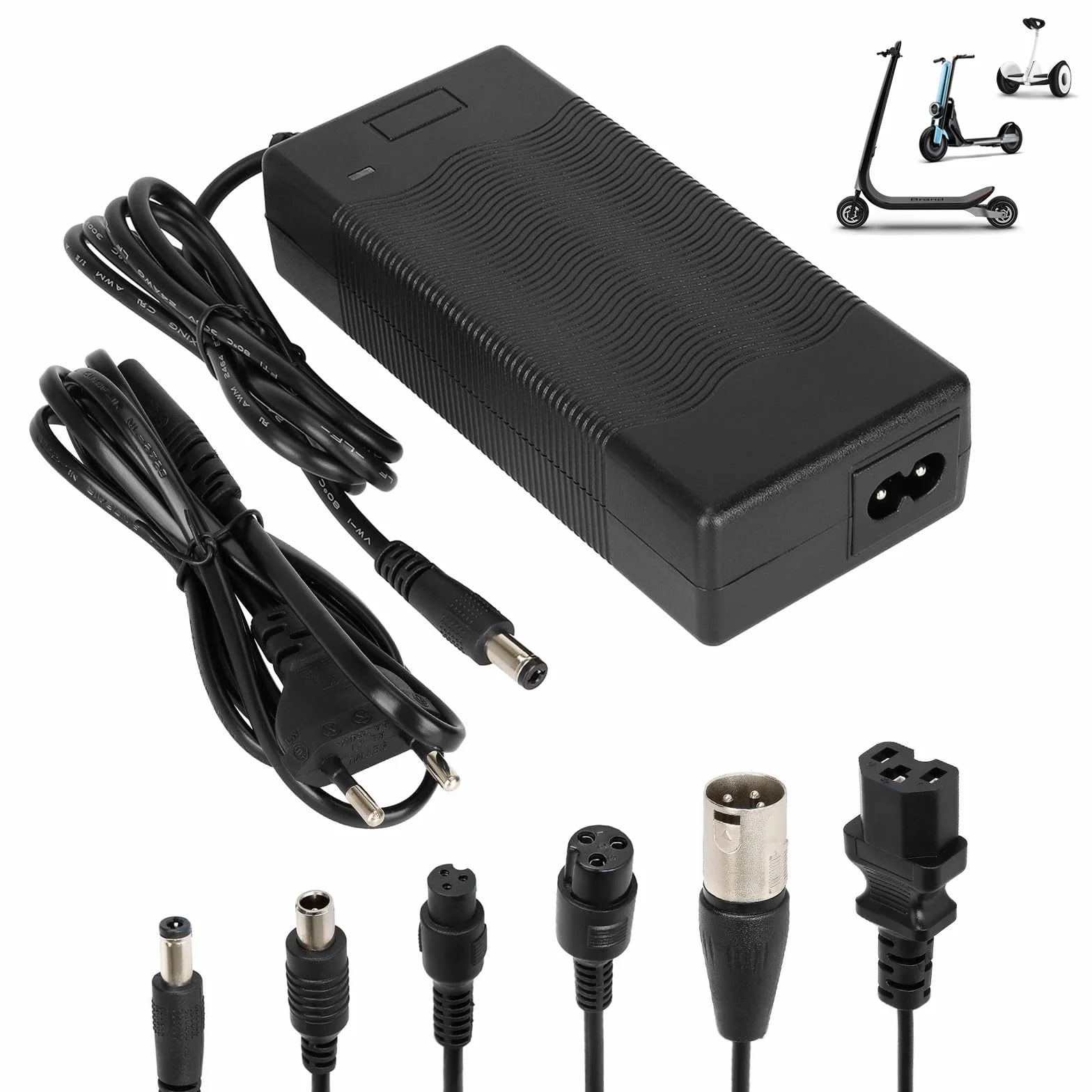 Caricatore Universale 42V 2A per Scooter Elettrico, Hoverboard, Xiaomi Ninebot con 6 Connettori