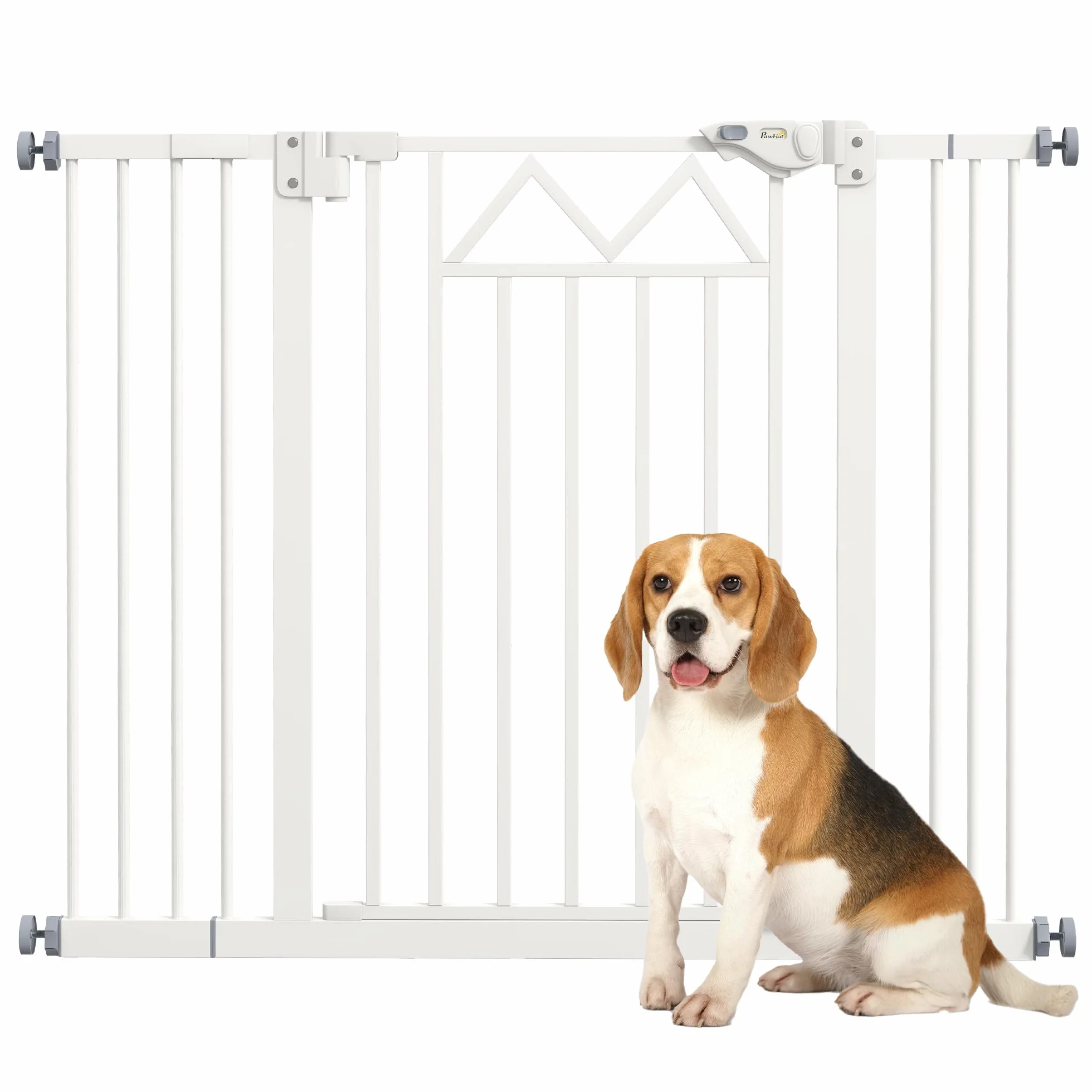 PawHut Cancello per Cani Regolabile 74-100x76cm Metallo Plastica Bianco
