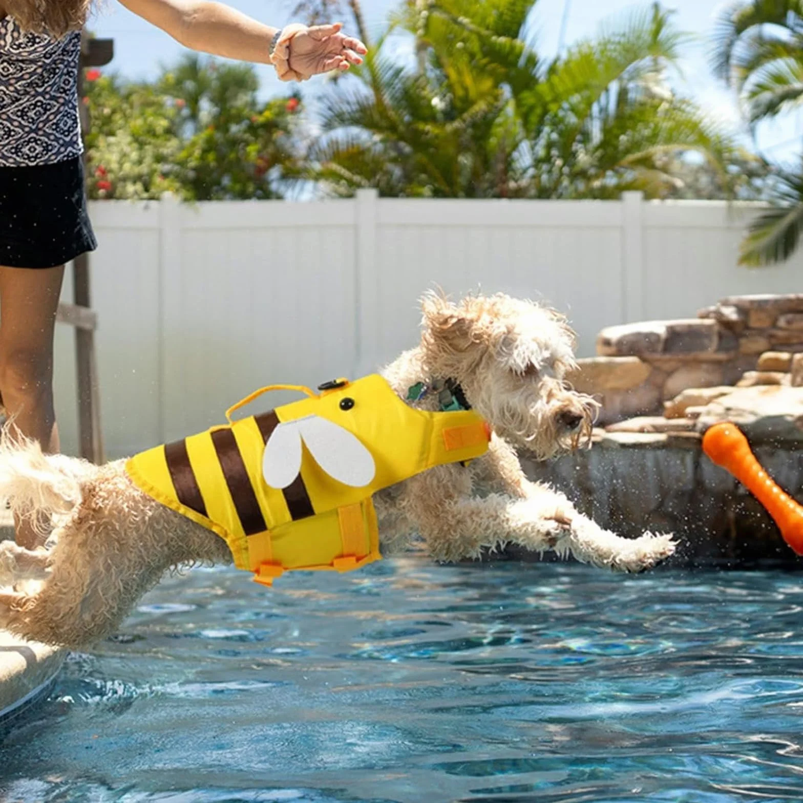 FANSU Giubbotto Salvagente per Cani con Manico Regolabile Taglia Piccola Media Grande Nuoto Canottaggio XXS Ape Gialla