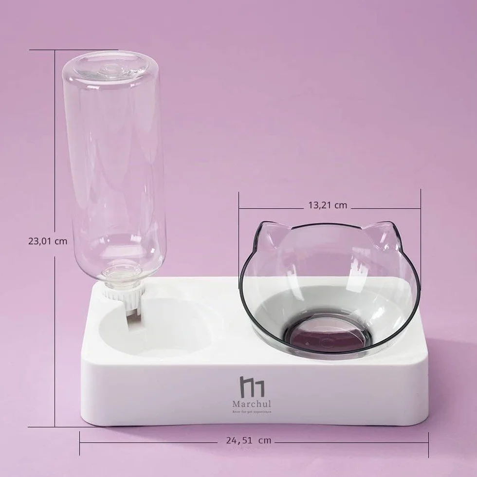 Marchul Ciotole per Gatti con Tappetino, per cibo, con Distributore Automatico di Acqua, Rialzate, 15° Inclinate, Doppio, per Cuccioli