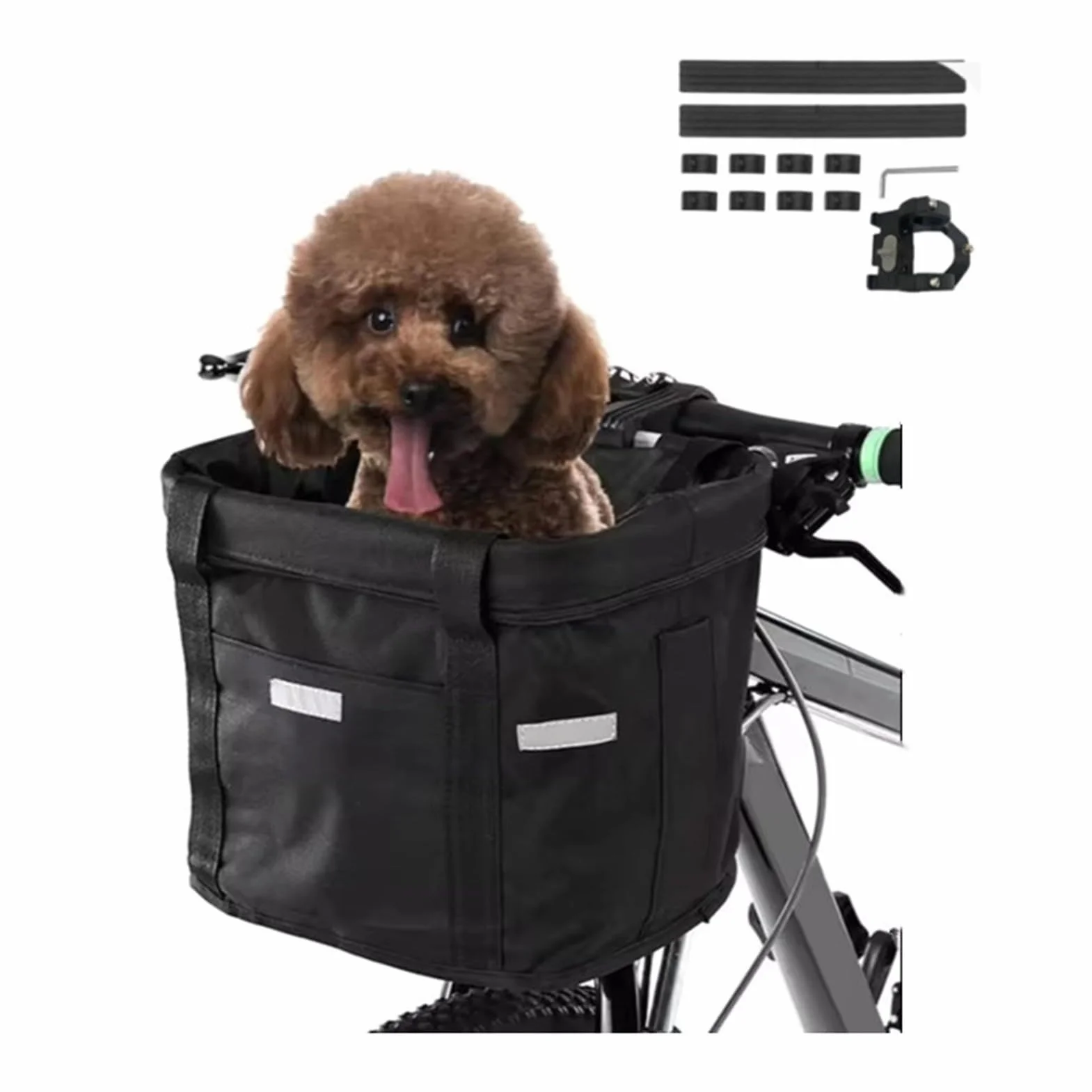 Cestino per Bici, Cestino Anteriore Bici Staccabile con Adattatore Manubrio, Cestino Multiuso da Bicicletta per Cani, Gatto, Ciclismo, Picnic, Shopping (Nero)