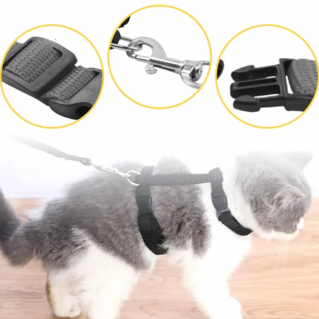 Imbracature Per Gatti 1 Pezzo Nero 120Cm Antifuga Regolabile Leggero Morbido Per Viaggi Passeggiate