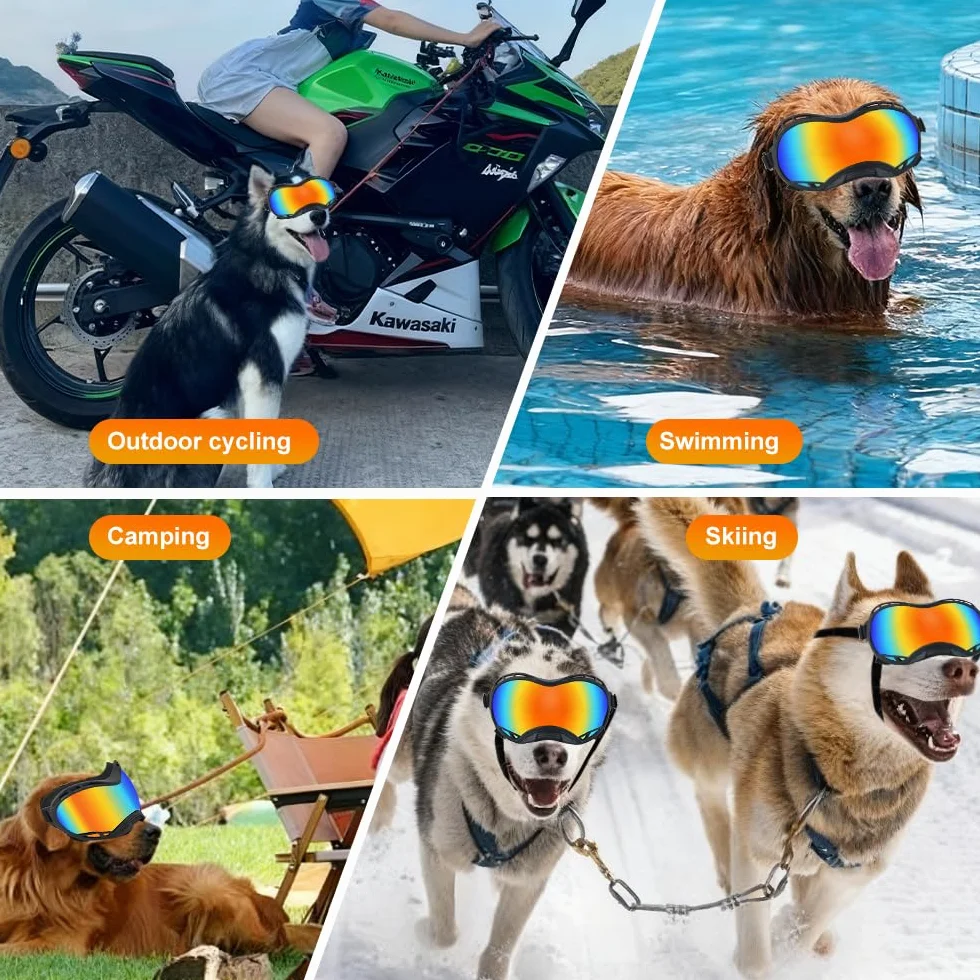 Occhiali da Sole per Cani con Scatola per Occhiali da Sci, Occhiali per Cani con Cinturini Regolabili Occhiali UV per Animali Domestici Antivento per Cane Medio per Neve/Attività all'Aperto