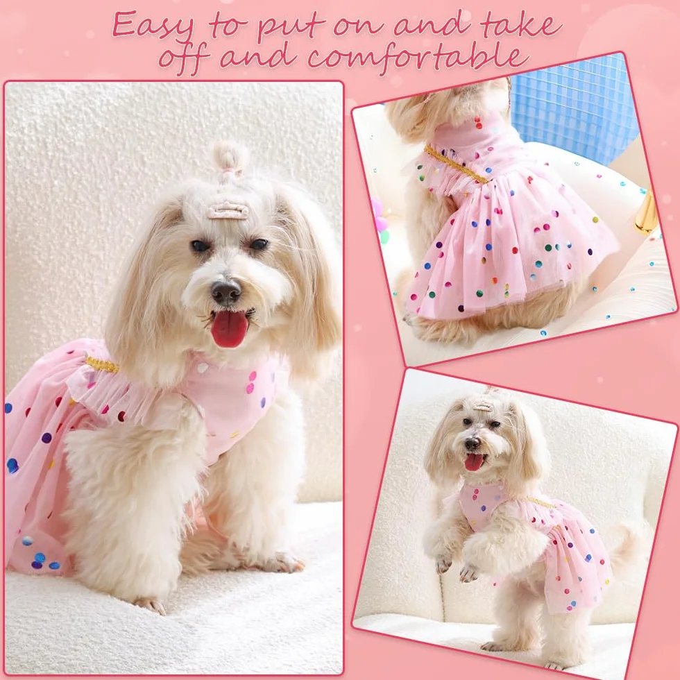 Vestito con Tutù per Cani Abito da Cane Gonna da Cucciolo Abiti da Principessa Tutù Abito da Sposa in Pizzo di Lusso com Pois(S)