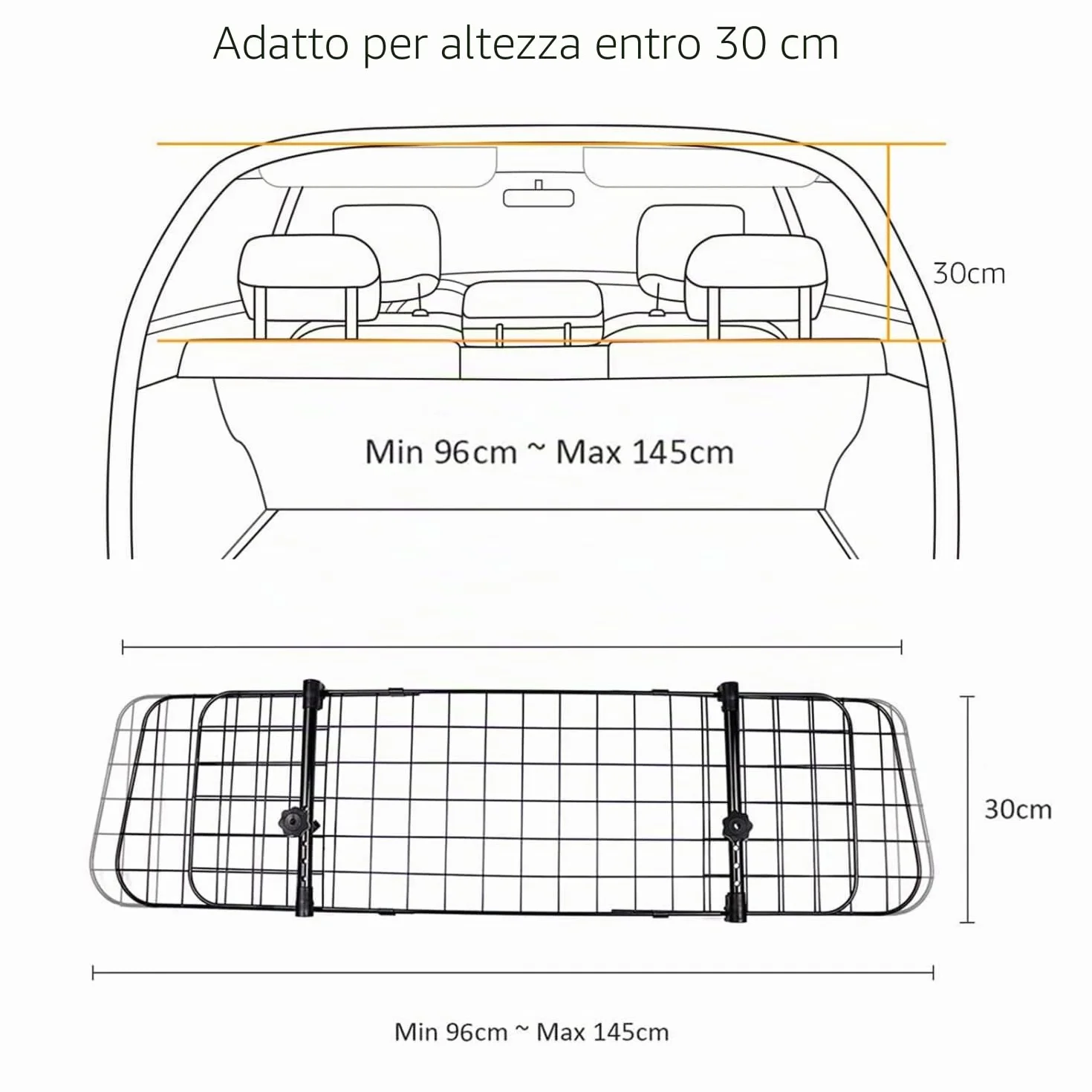 Nobleza-Barriera Protettiva per Auto per Cani,Separatore per Auto per Cani Universale Estensibile Barriera per Auto Barriera di Sicurezza a Griglia, 96-145x30cm in Acciaio