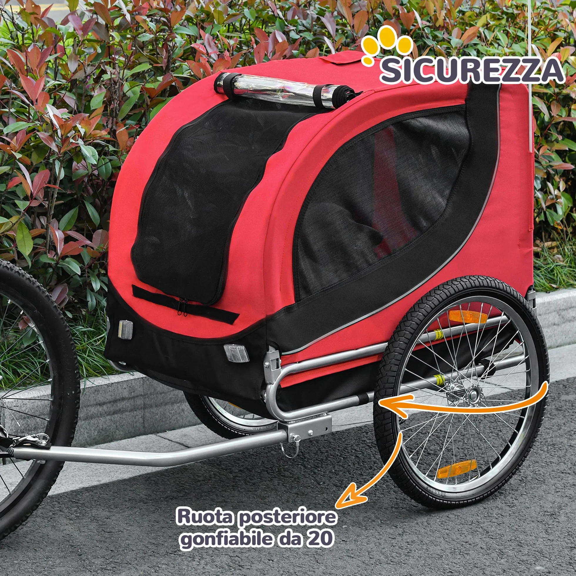 PawHut Carrellino Rimorchio per Cani Animali Domestici da Bicicletta 130 x 73 x 90cm Rosso e nero