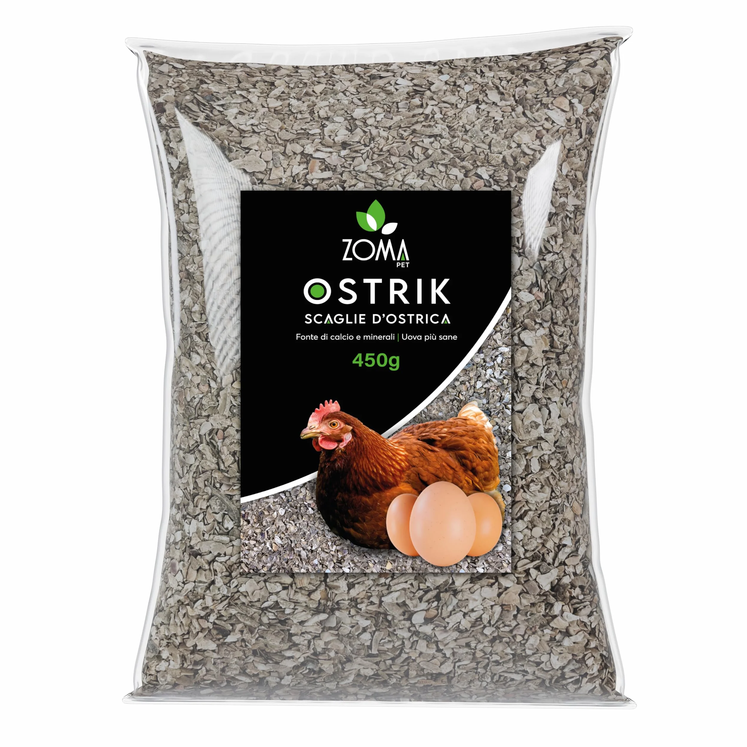 ZOMAPET OSTRIK Mangime Galline Ovaiole a base di scaglie d’ostrica 3/5mm 450gr, Grit per galline ovaiole specifico per uova più sane, mangime uccelli selvatici - Made in Italy
