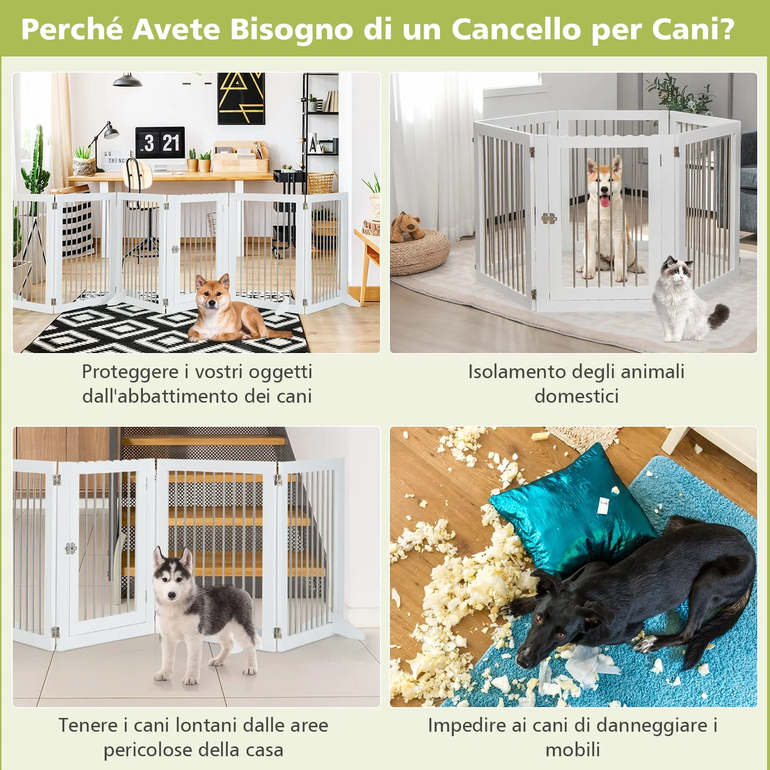 COSTWAY Cancelletto per Cani Pieghevole in Legno, Cancello per Animali Domestici 6 Ante, Box per Cani Piccola/Media Taglia, 80 x 61 x 1,8 cm