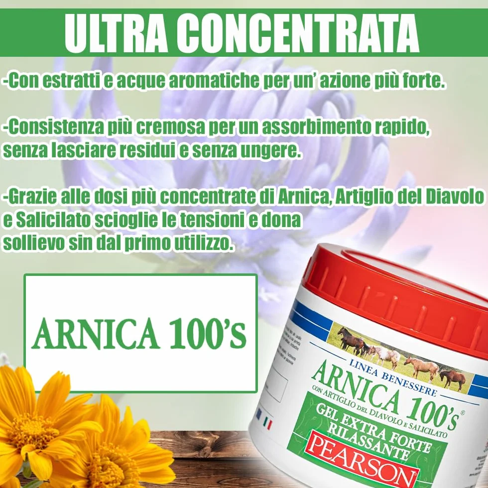 Arnica Per Cavalli Gel Extraforte Rilassante 500ml Crema Arnica Forte Con Artiglio Del Diavolo e Salicilato Pomata Defaticante Made in Italy