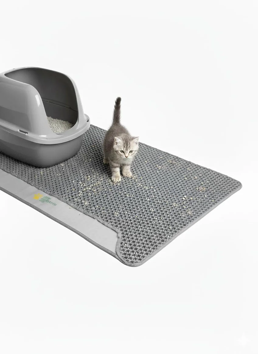 Tappetino Lettiera Gatto 75x55 cm XL | Tappeto per Lettiera Doppio Strato a Nido d'Ape | Tappetino Gatto Sabbia Impermeabile in Gomma EVA | Anti-Tracciamento, grigio