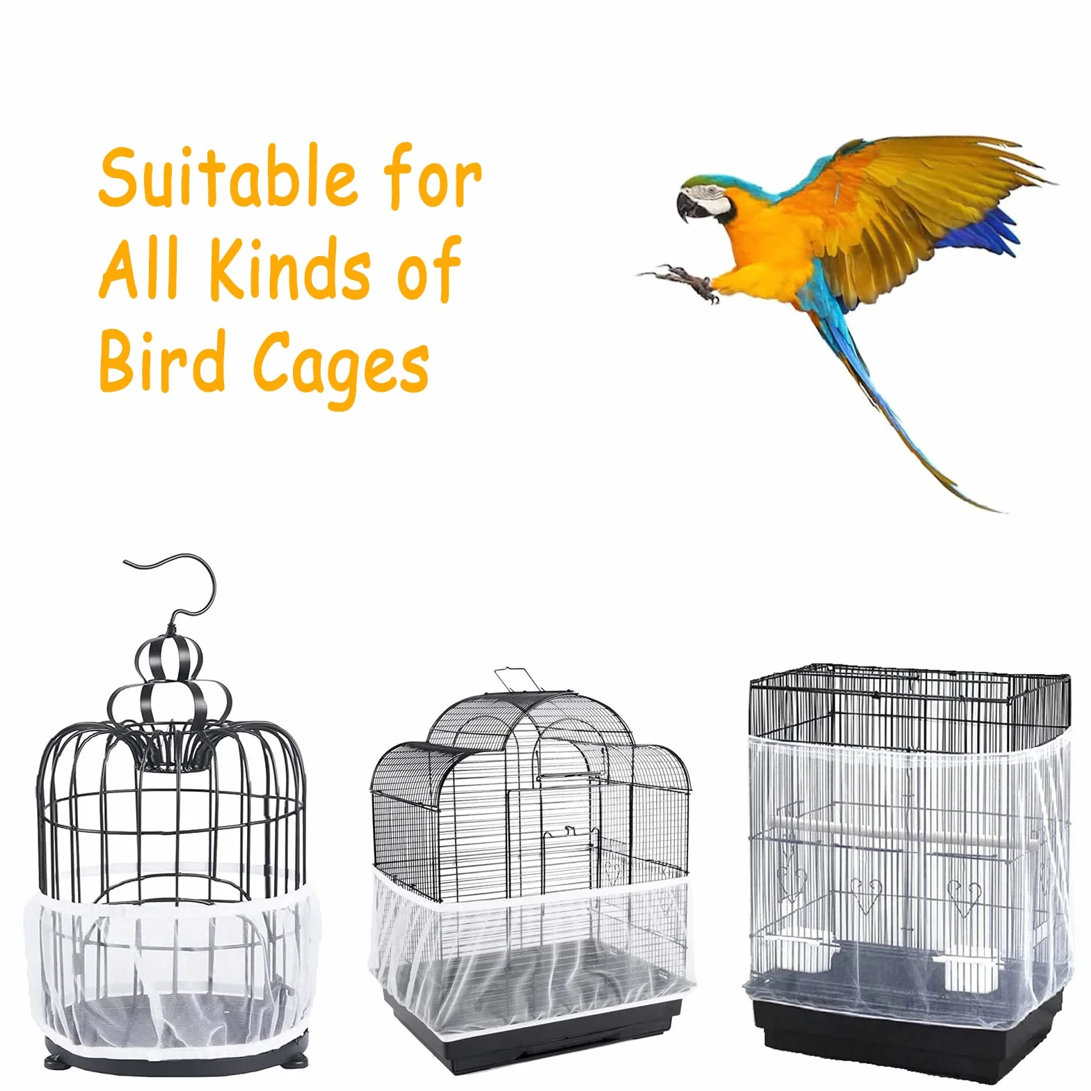 Copertura per Gabbia di Uccelli in Rete di Nylon, Bird Cage Seed Catcher per Uccelli Pappagalli Ventilata e Antipolvere, Per Gabbie Circonferenza di 140-220 cm