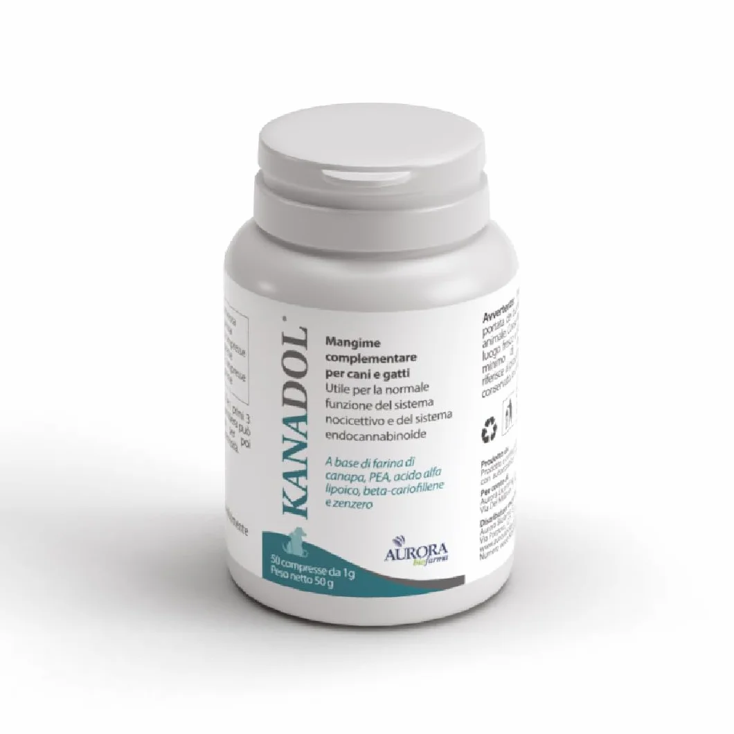 Aurora Biofarma Kanadol 50 Compresse - Mangime complementare utile per la normale funzione del sistema nocicettivo ed endocannabinoide - Adatto a Cani e Gatti