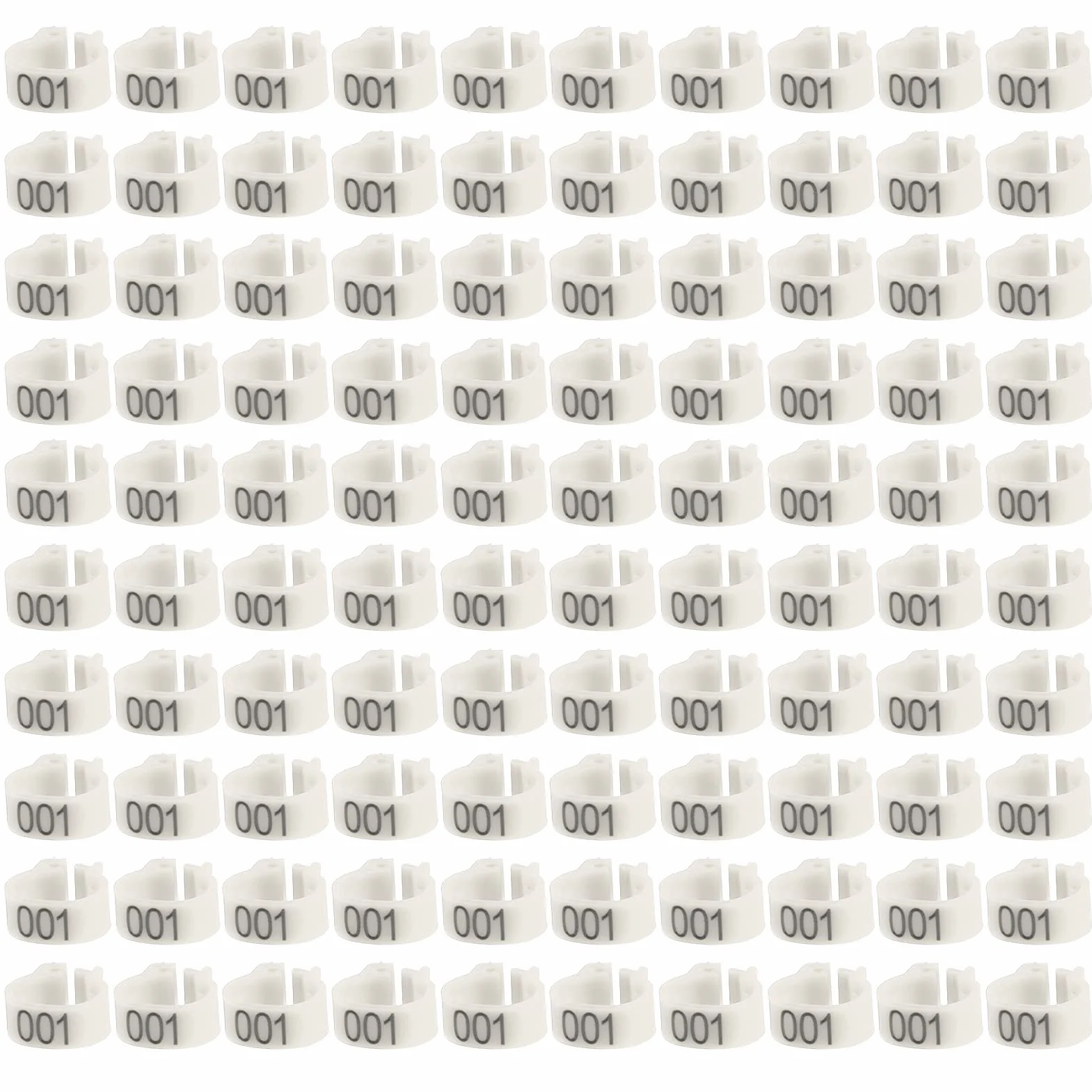 Cyrank 100 Pz/Borsa Anelli di Piccione, 8mm Anelli per Zampe di Uccello in Plastica 001-100 Anelli di Fasce per Gambe di Uccello di Piccione di Lettera di Plastica Numerata(Bianco)