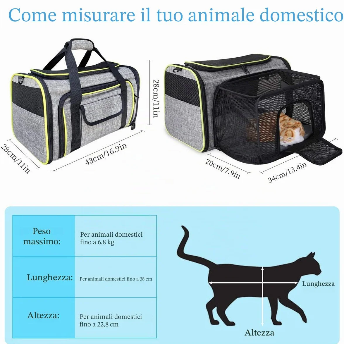 Trasportino per Cani e Gatti, Borsa da Viaggio Pieghevole Trasportino Morbido con Tappetino in pile, Espandibile Pet Carrier per Cani, Borsa a Tracolla Morbido da Viaggio in Treno e Aereo