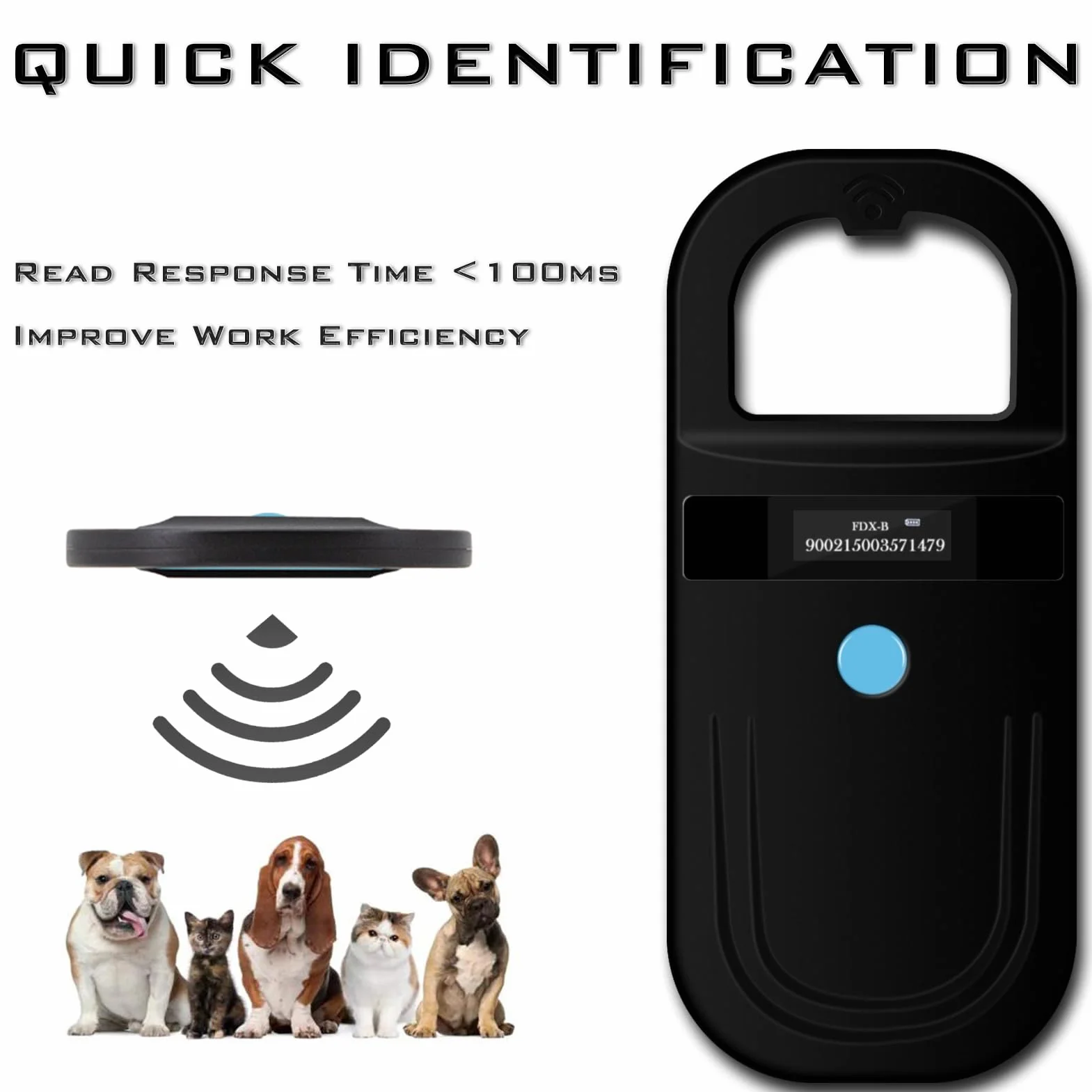 Smoostart Lettore Microchip Cani, Lettore Microchip per Animali ISO11784/85/FDX-B/EMID Lettore di Microchip per Cani/Animali Domestici/suini/Animale con 1000 Dati di archiviazione (SMOO01 Nero)