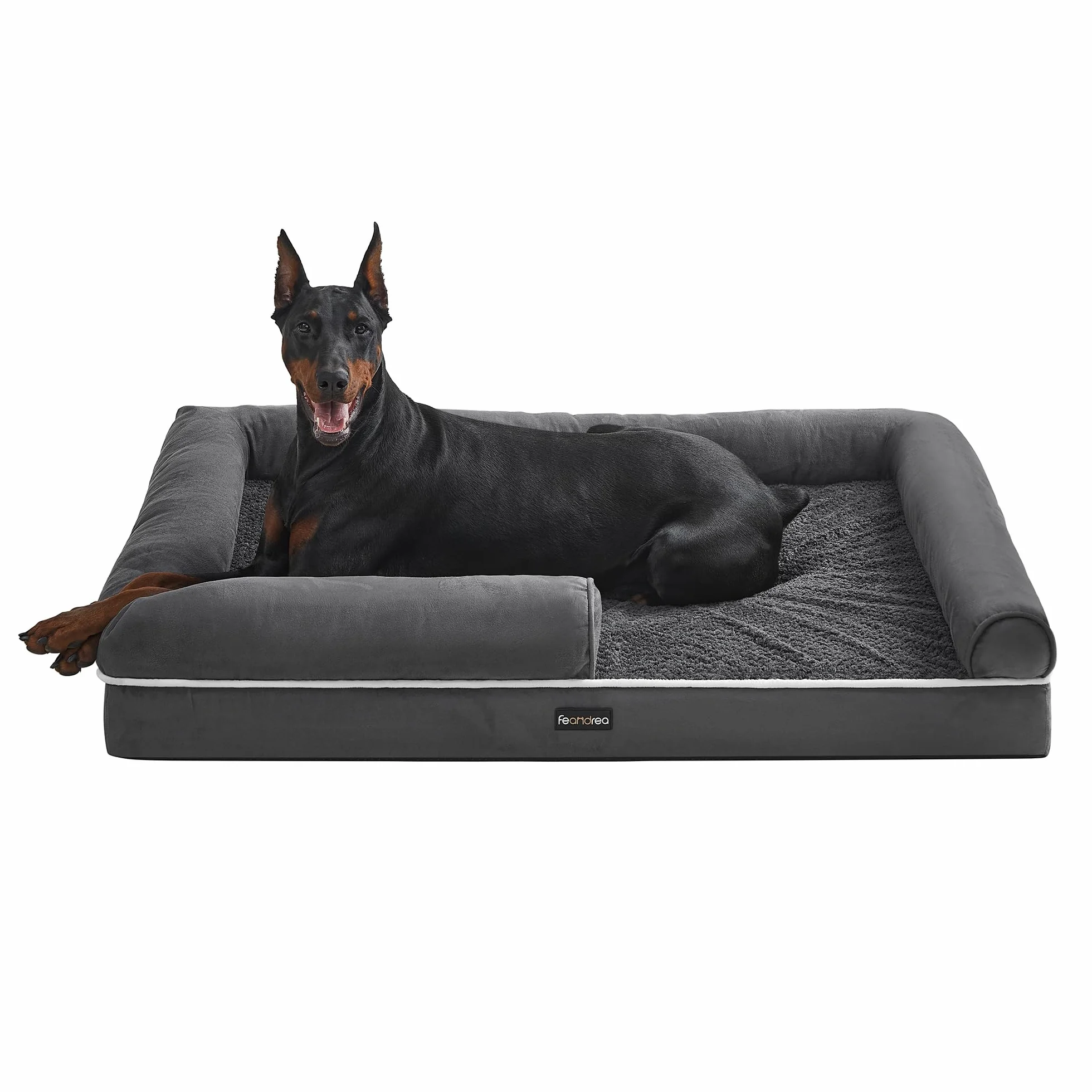 Feandrea Cuccia per Cani Ortopedica, Letto Divano per Animali, 120 x 85 x 18 cm, Grigio Scuro