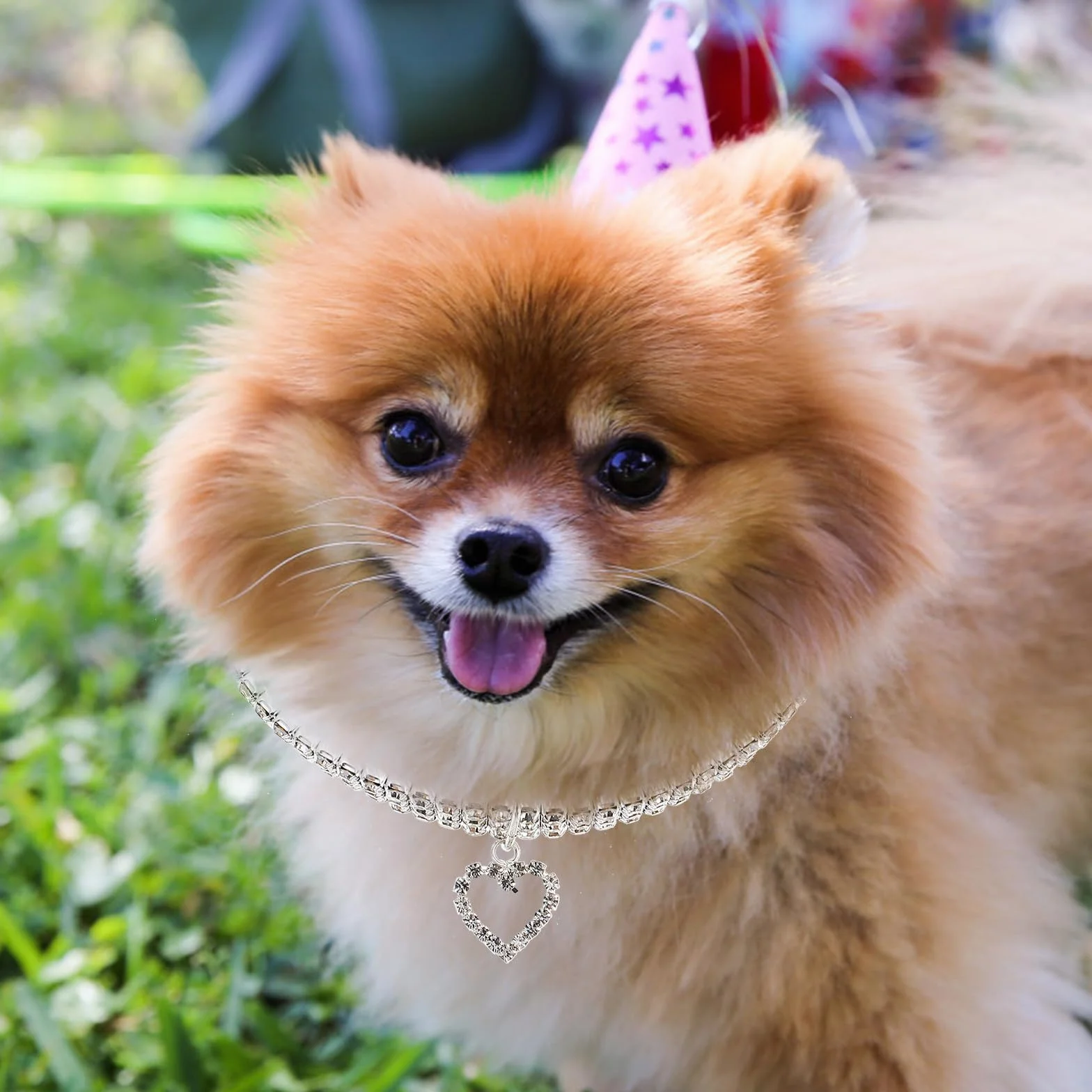 Collare per Cani Cuccioli con Pietre Decorative Elastiche Bianche con Ciondolo a Forma di Cuore