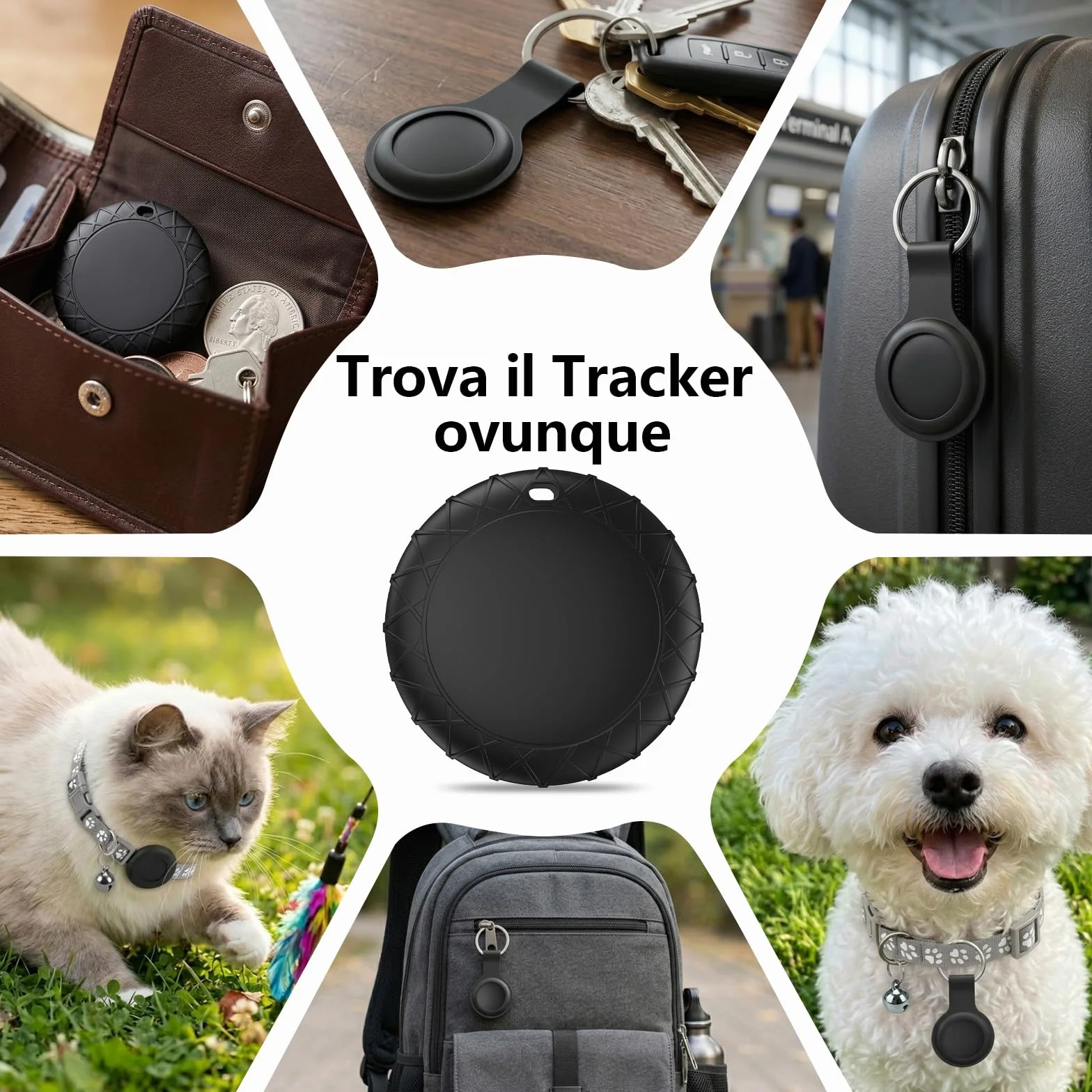GPS per Cani, Collare GPS Gatto con Tracciamento in Tempo Reale, Localizzatori GPS per Cani, Posizionamento Globale Compatibile con iOS e Android, Impermeabile IPX6, Nessun Abbonamento - Grigio