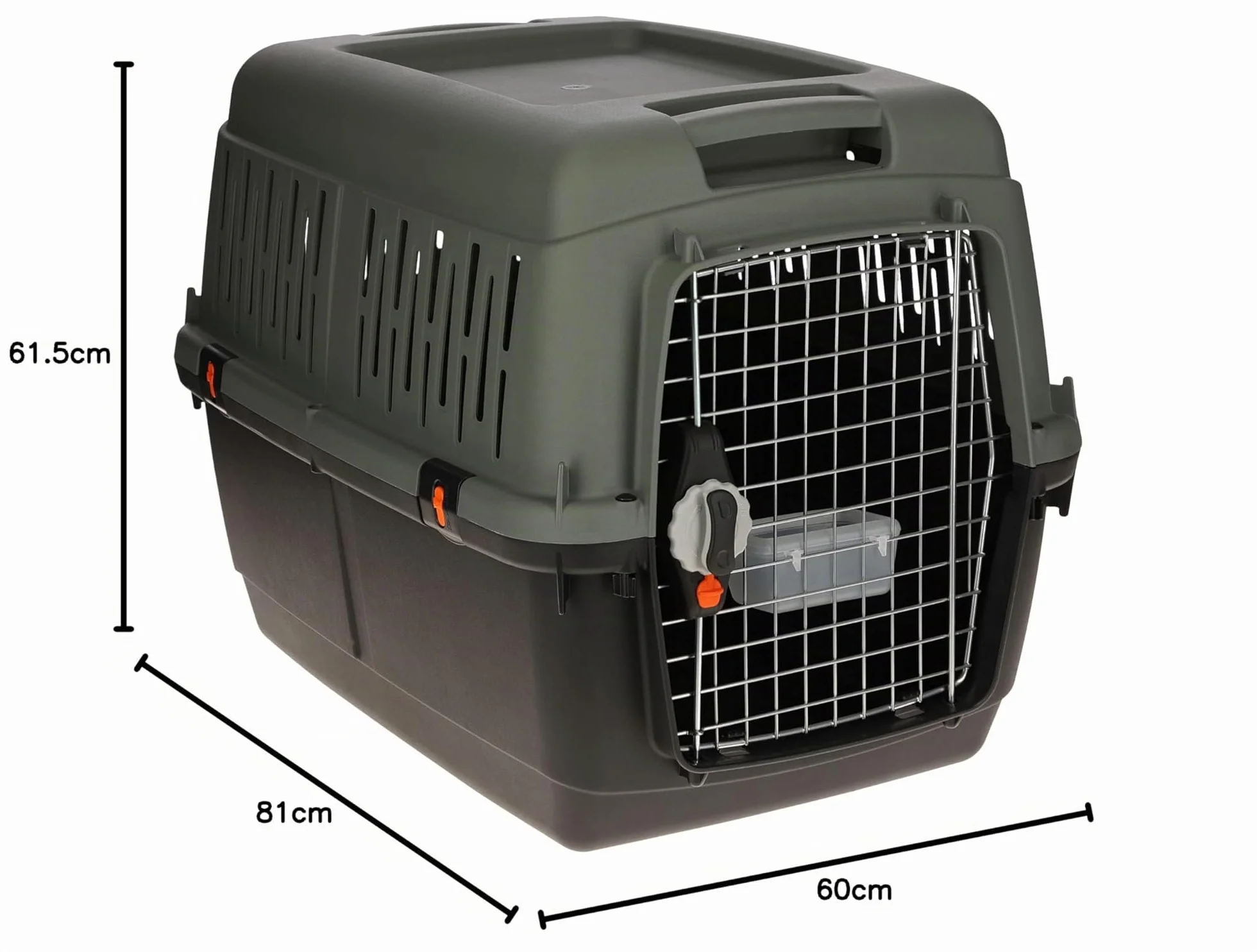 Kerbl Pet scatola di trasporto Eco, per cani, antracite/grigio-verde, 81x60x61,5 cm, plastica, 15-40 kg, adatto ai cani, adatto ai viaggi aerei, con porta in metallo