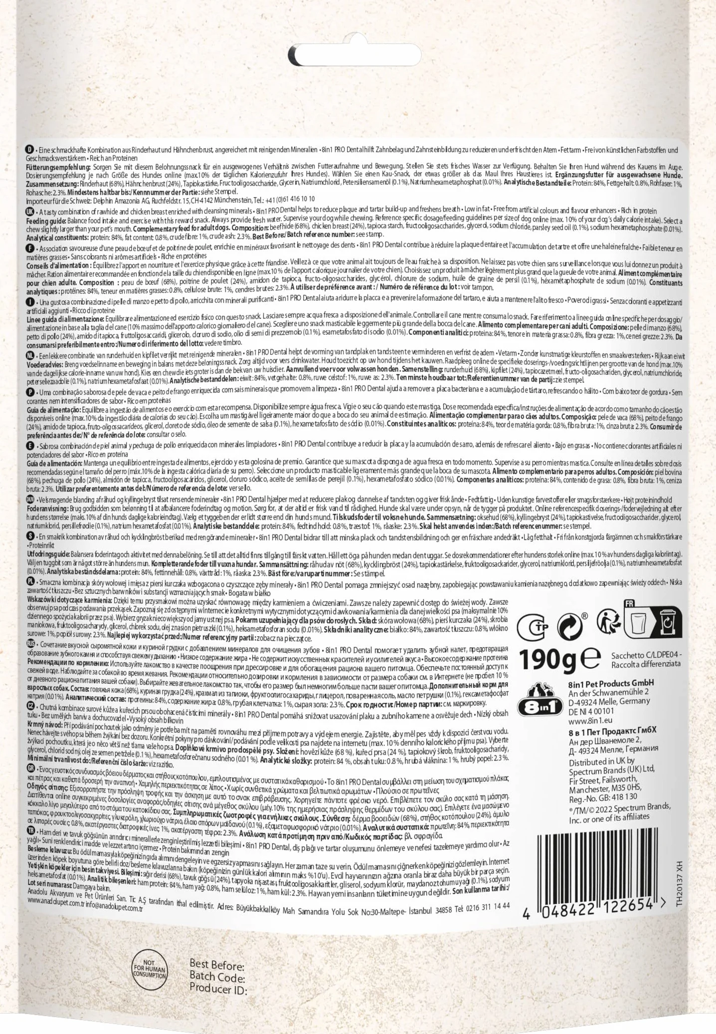 8in1 Pro Dental Twisted Sticks - Bastoncini da Masticare Sani per Cani per la Cura dei Denti, 35 Pezzi