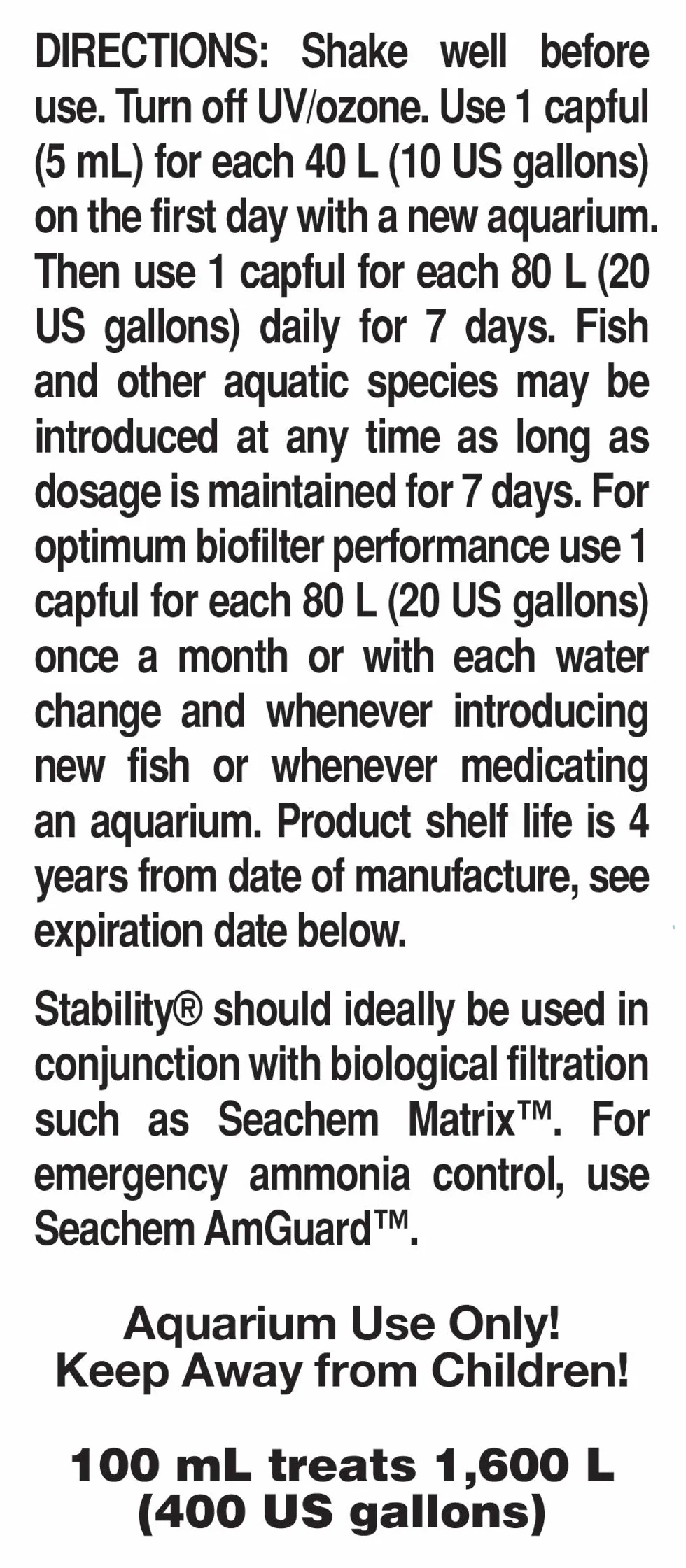 Seachem Stability stabilizzatore per acquari d'Acqua Dolce e marini 100 ml