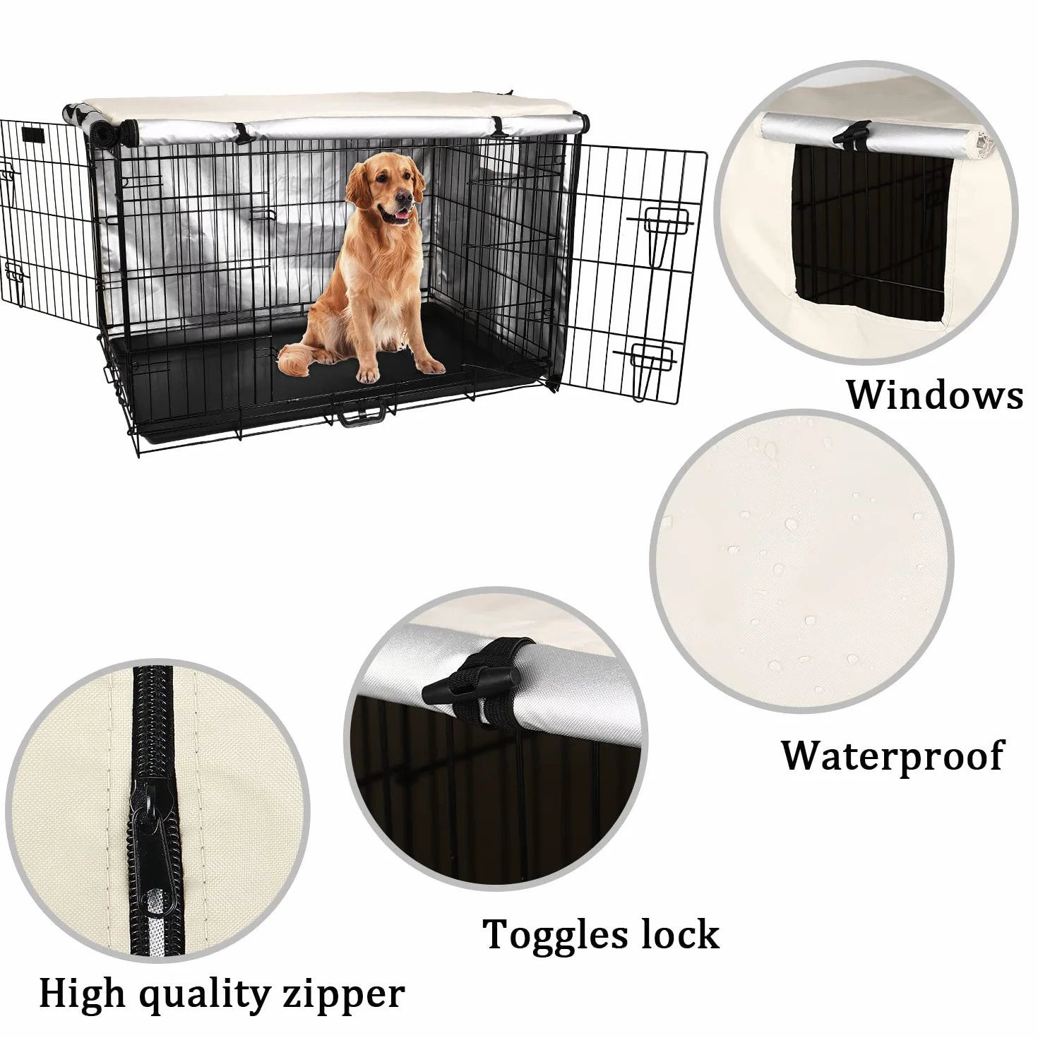 Copertura Gabbia per Cani Impermeabile Poliestere Beige 48IN