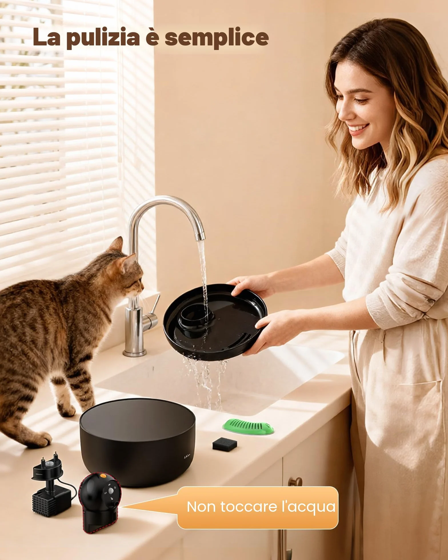 Fontanella per Gatti senza Fili: Fontana per Gatti a Batteria - 2.6L Fontanella Gatto con Sensore di Movimento - Dispenser Acqua Gattis Ricaricabile - Distributore Acqua Cani con Pila - Nero