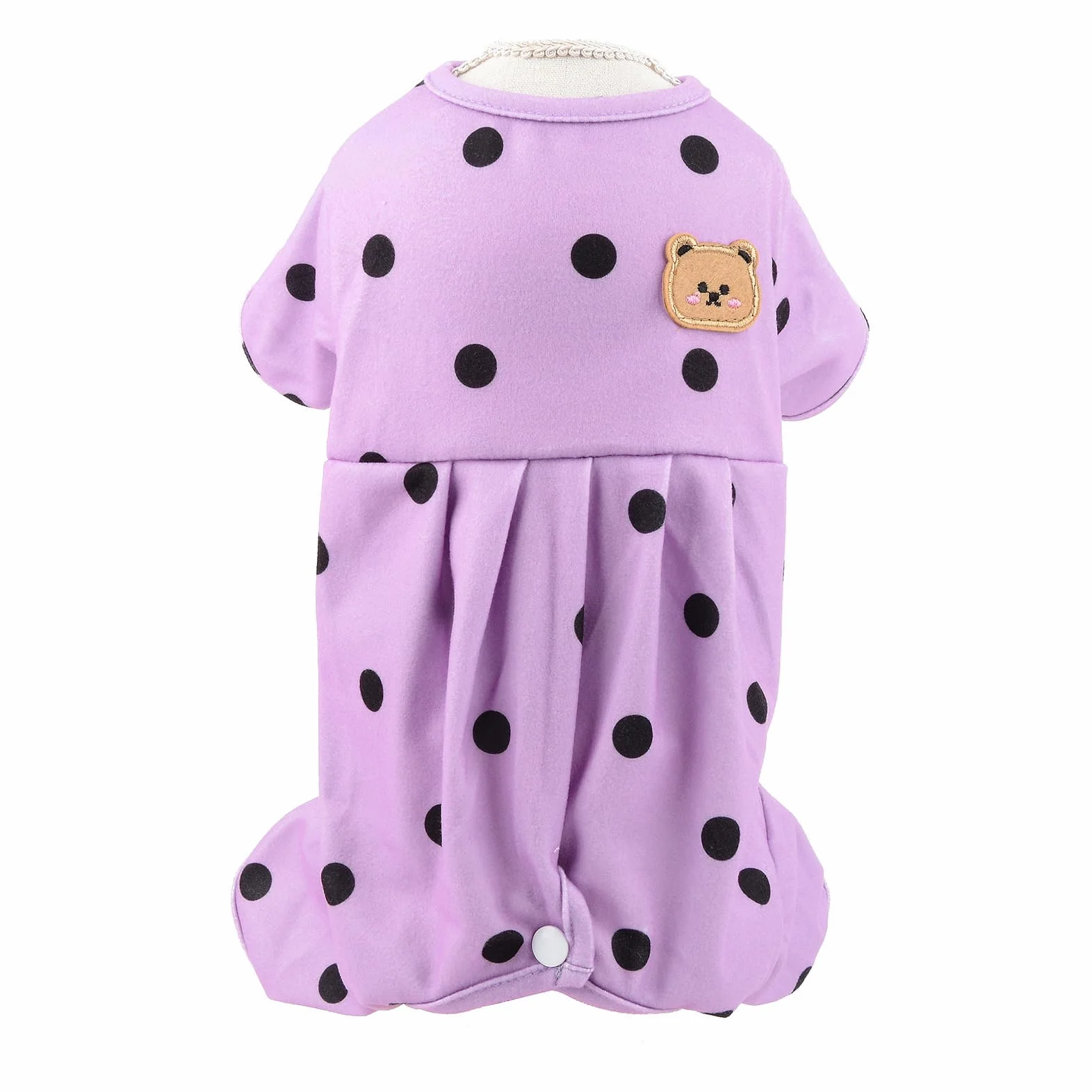 Pigiama Cani Piccola Taglia a Pois Retrò Tuta Elastica 4 Zampe per Gatti e Cuccioli Abbigliamento Notte Caldo Morbido Viola XS
