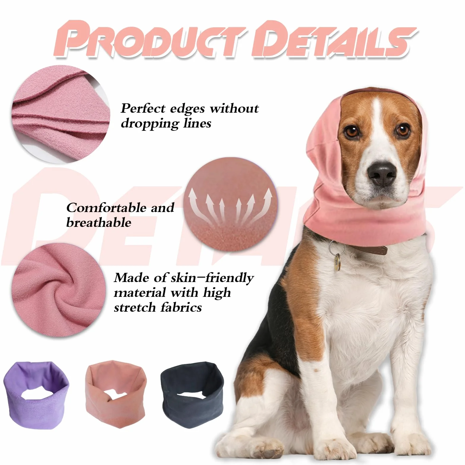 Cuffie per Cani con Paraorecchie Bandana Taglia Media Nero Impermeabile Riscaldante 3 Pezzi