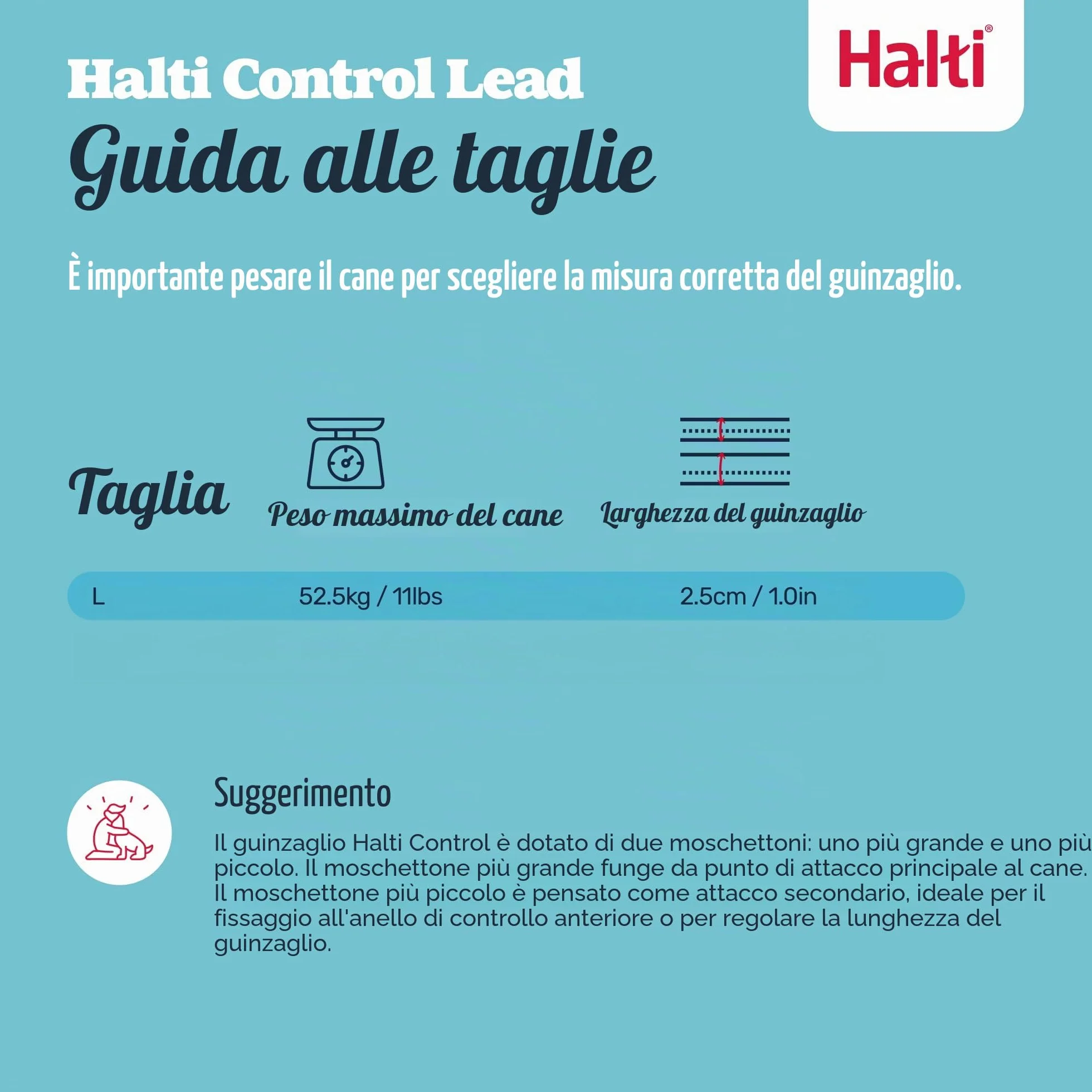 Guinzaglio da controllo HALTI - Guinzaglio multifunzionale a doppia clip e doppia impugnatura, ideale per l’addestramento anti-trazione. Comodo da tenere in mano. Ideale per cuccioli e non (2 metri)