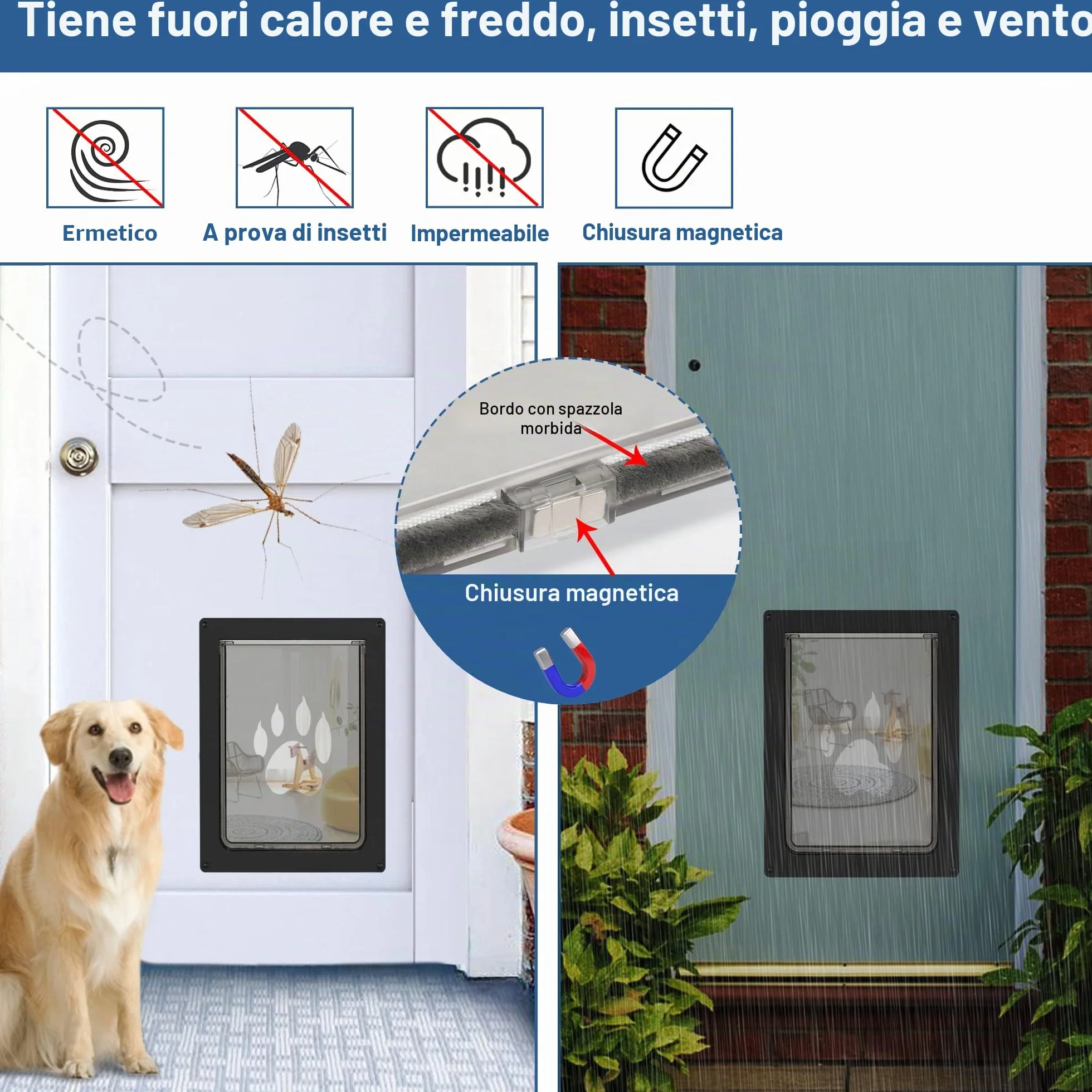 CEESC Porta per cani grande resistente alle intemperie fino a 45 kg con pannello di chiusura a scatto
