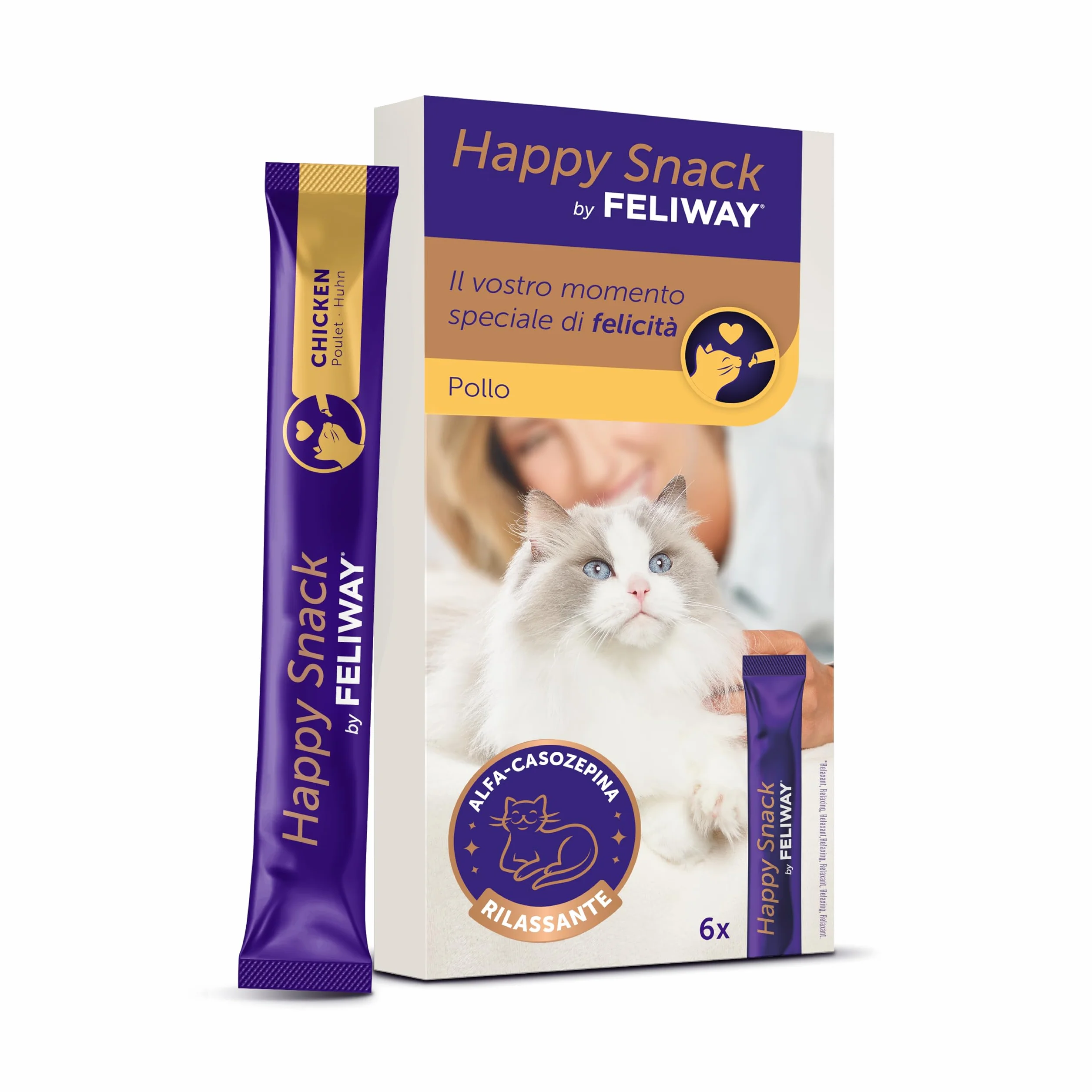 Happy Snack by FELIWAY – Gustosi snack calmanti per gatti, 6 stick – Aiuta il tuo gatto a sentirsi più tranquillo e rafforza il legame tra di voi.