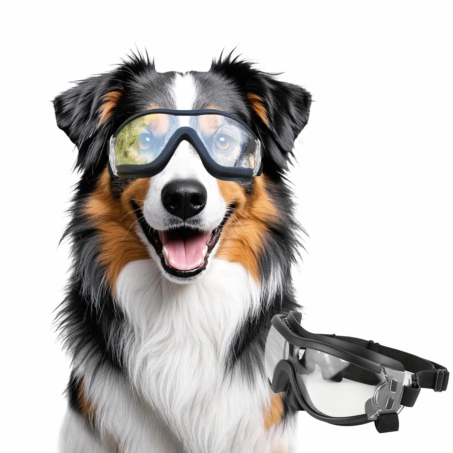 NAMSAN Occhiali da Sole per Cani con Cinturino Regolabile - Facile da Indossare - Protezione per Gli Occhi per Cani di Taglia Medio-Grande