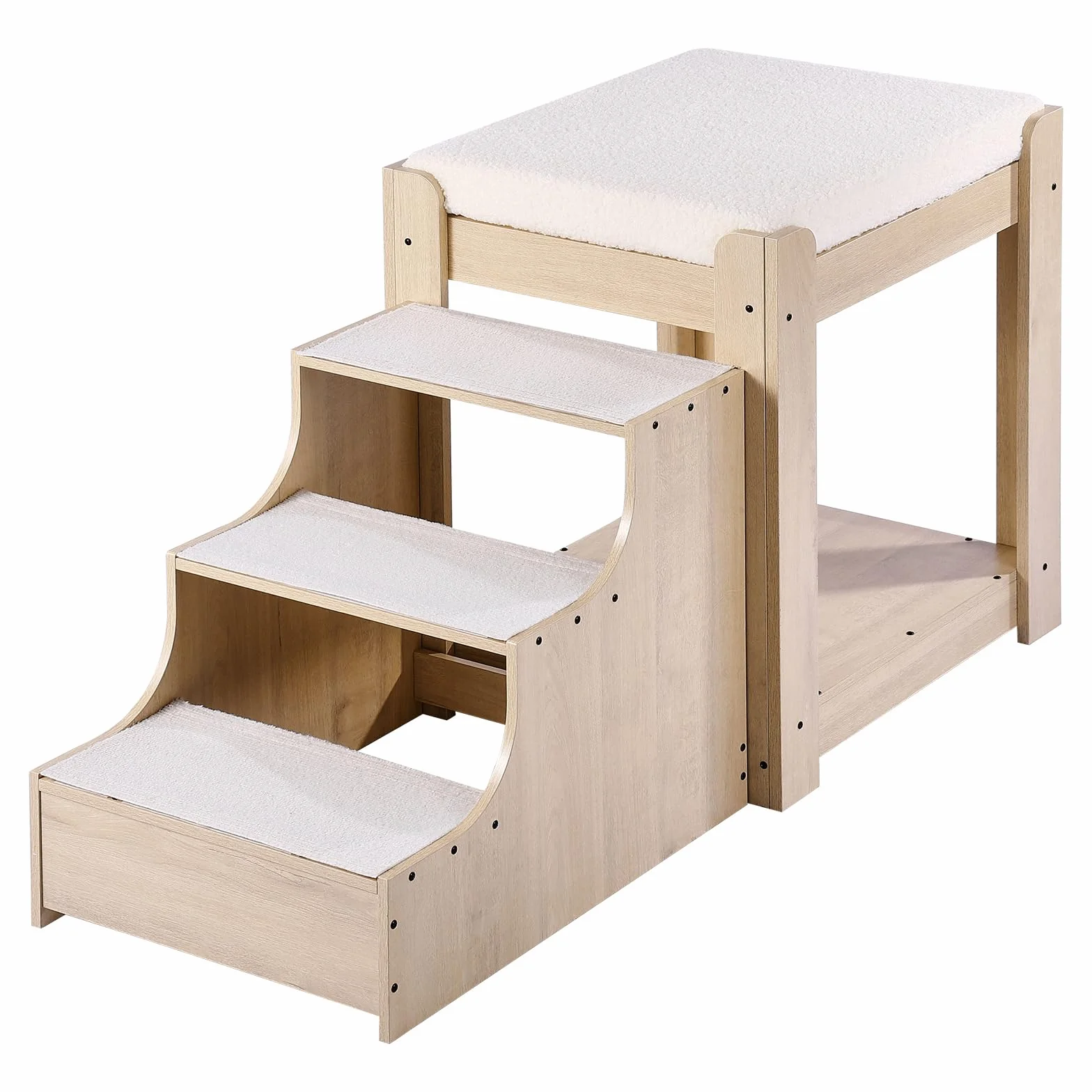 VEVOR Letto a Castello per Animali Domestici con Scale, Trespolo per Finestra per Cani/Gatti, Piattaforma Rialzata con Cuscino in Schiuma, Beige