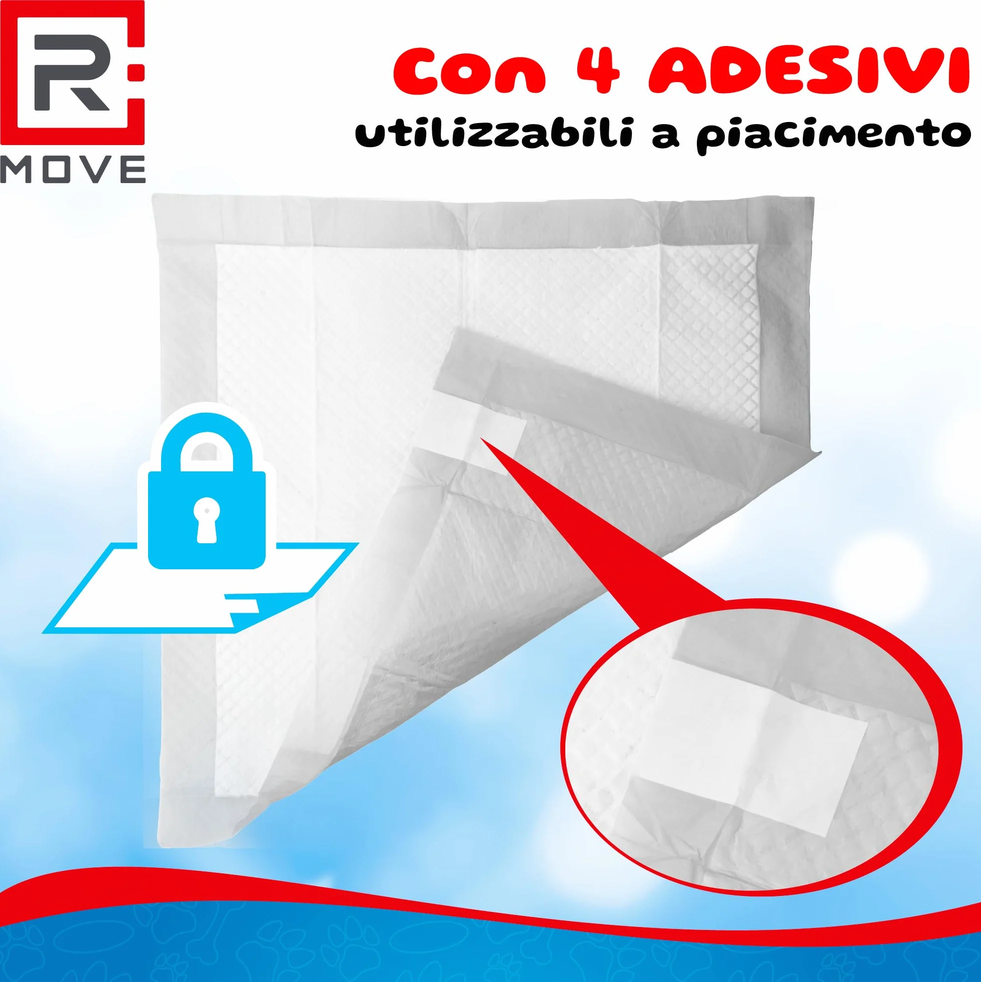 R MOVE 100 Traversine Cani 60x60 con Adesivi - Tappetini Igienici Assorbenti per Cani, Traverse Cane EXTRA Assorbenti