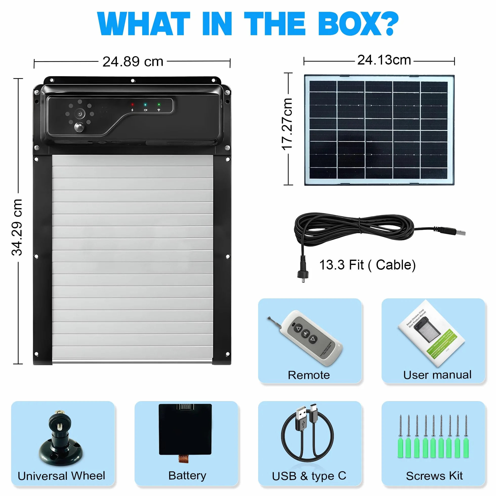 Automatic Solar Chicken Coop Door with Camera 1080P HD Remote Night Vision Motion Detector 8W Battery Powered 5000 mAh