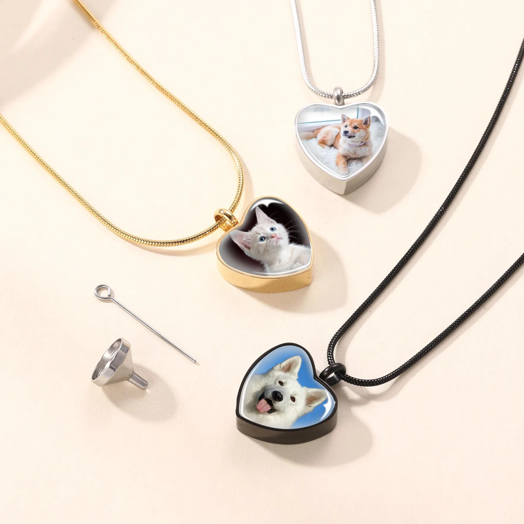 MeMeDIY Urna Pendente Collana Personalizzato Cuore Orma di Zampa Nome Foto Data per Donna Uomo Animale Domestico Memoriale