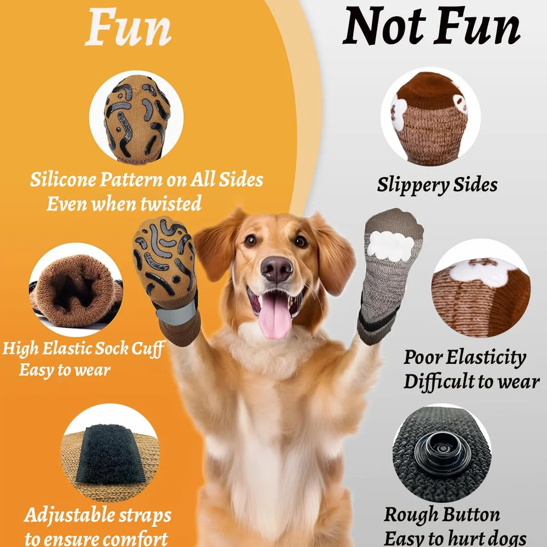 Calzini Antiscivolo per Cani con Fondo in Gomma e Cinghie Regolabili, Protezioni Zampa Interno per Cani di Media e Grande Taglia, Nero (M)