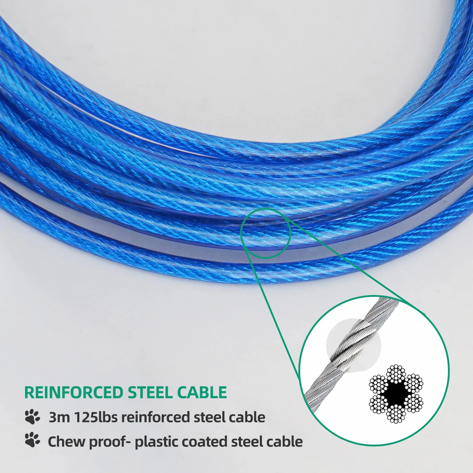Petphabt - Cavo resistente per cani da 3 m, per cani di grandi dimensioni, giardino, giardino, parco animali domestici, cavo blu 56,7 kg