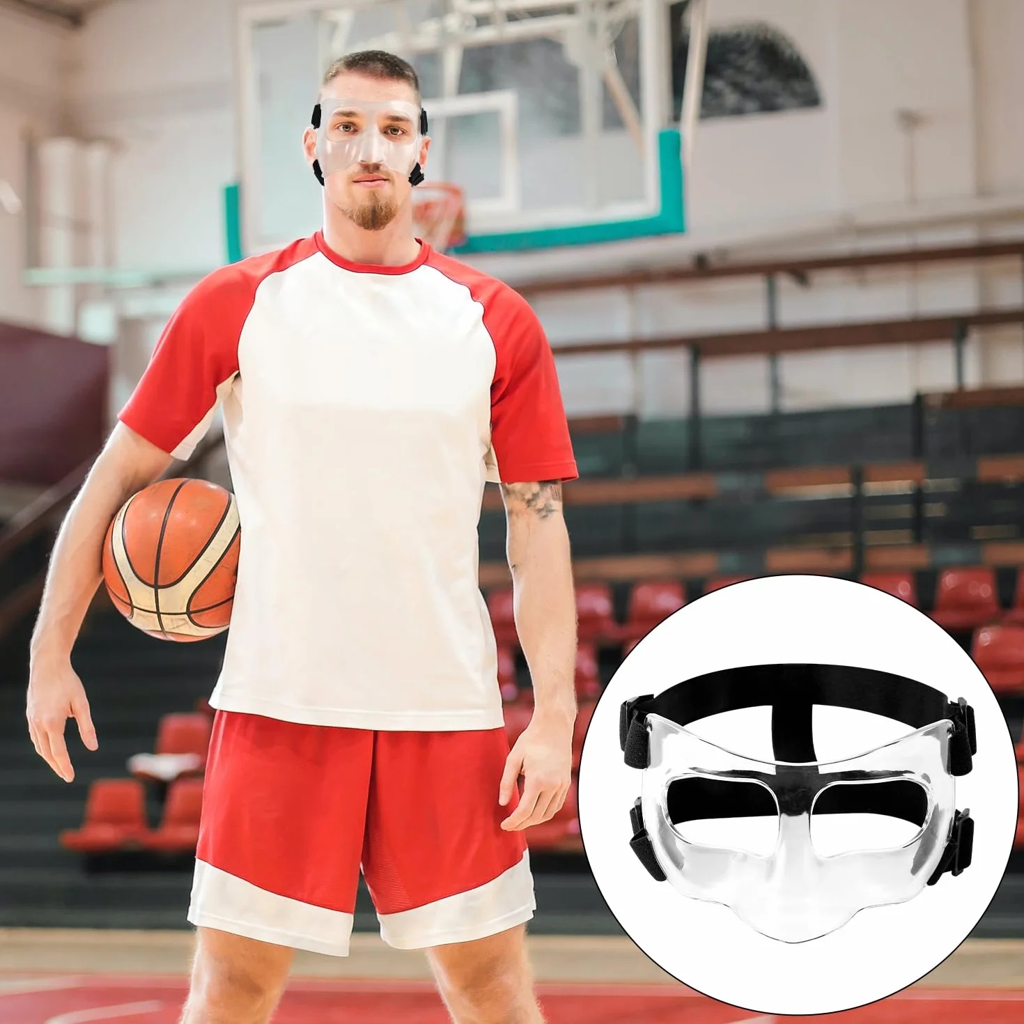 Maschera per Naso Rotto, Regolabile Visiera Traspirante Trasparente Allenamento Sportivo Maschera per il Viso Protezione per il Naso con Imbottitura per Adulti Adolescenti Basket Calcio