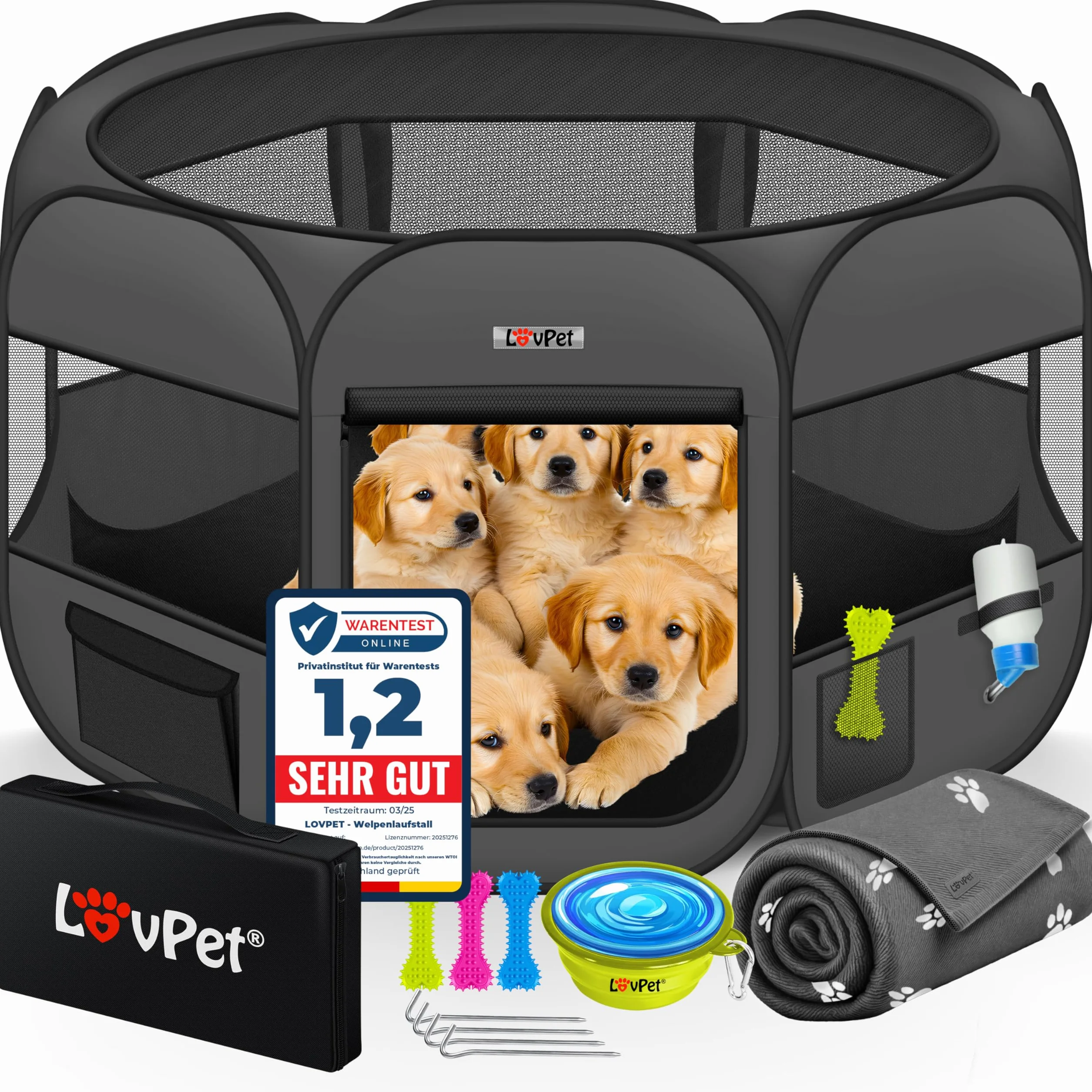 Lovpet® Recinto per Cuccioli - recinto per Animali Pieghevole per Piccoli Animali, Gatti, incl. Ciotola - Box - Recinzione - Tessuto Oxford - Sistema Pop-up