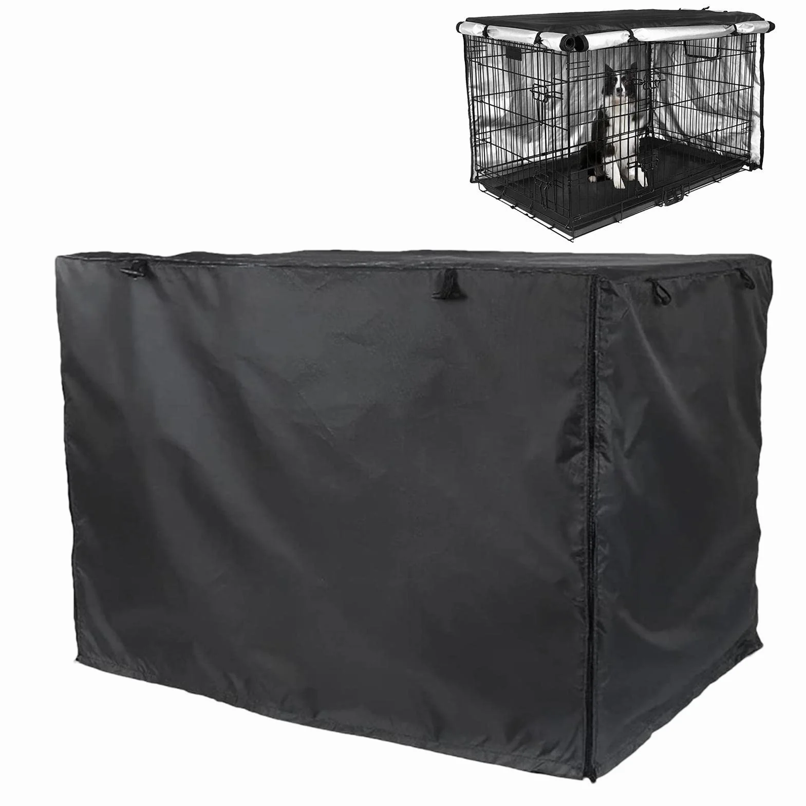 Copertura per Gabbia per Cani, Copertura per Gabbia per Cani in Tessuto Rivestito in Argento 210D Copertura Impermeabile per Cuccia per Animali Domestici, con Porta a Conchiglia