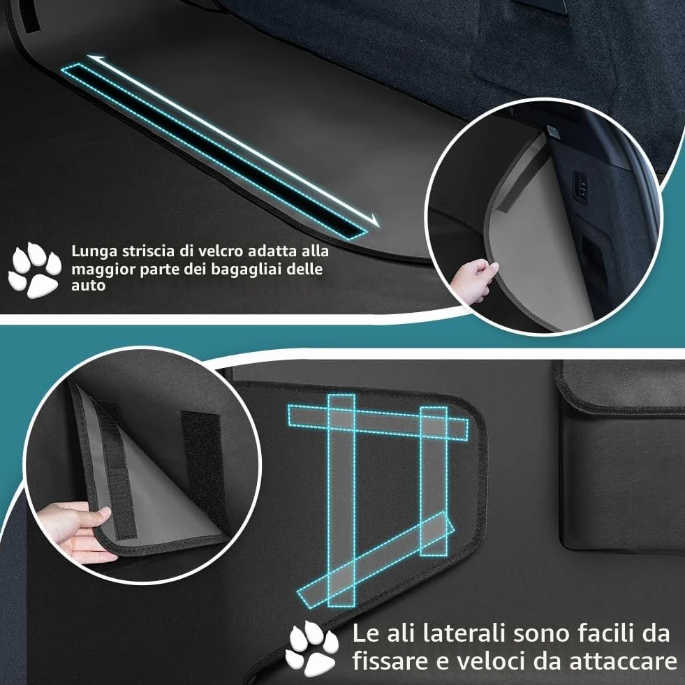 KYG Telo Auto per Cani Universale Impermeabile e Resistente Telo Bagagliaio Auto con Protezione Laterale Telo Cane Auto Bagagliaio Facile da Pulire per Auto, SUV e Camion, 185 * 105 * 38cm - Nero