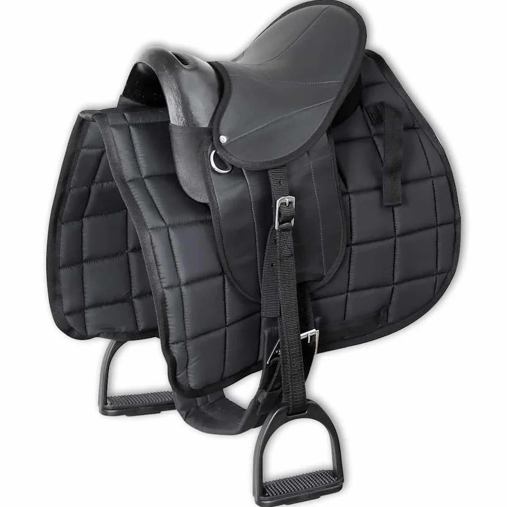 vidaXL Sella Pony 25,4 cm Equitazione Sottopancia Coperta Sedile Staffe Nero