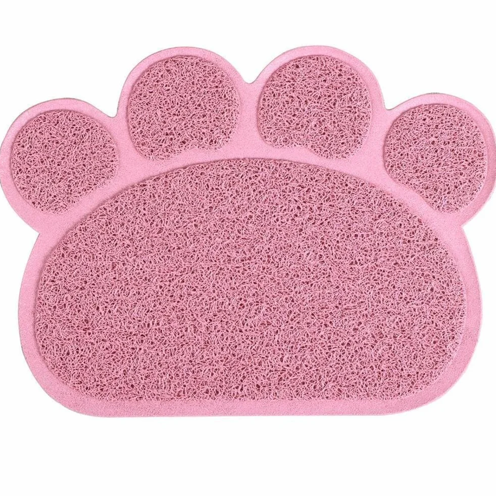KINGCOO Tappetino Lettiera Materassino Pet, Impermeabile Tappeto per Animali a Forma di Zampa Lettiera Catcher Trapper Table Food Tappetino per Cane Gatto Ciotola Tessuto,30cmx40cm,PVC (Loto Rosa)