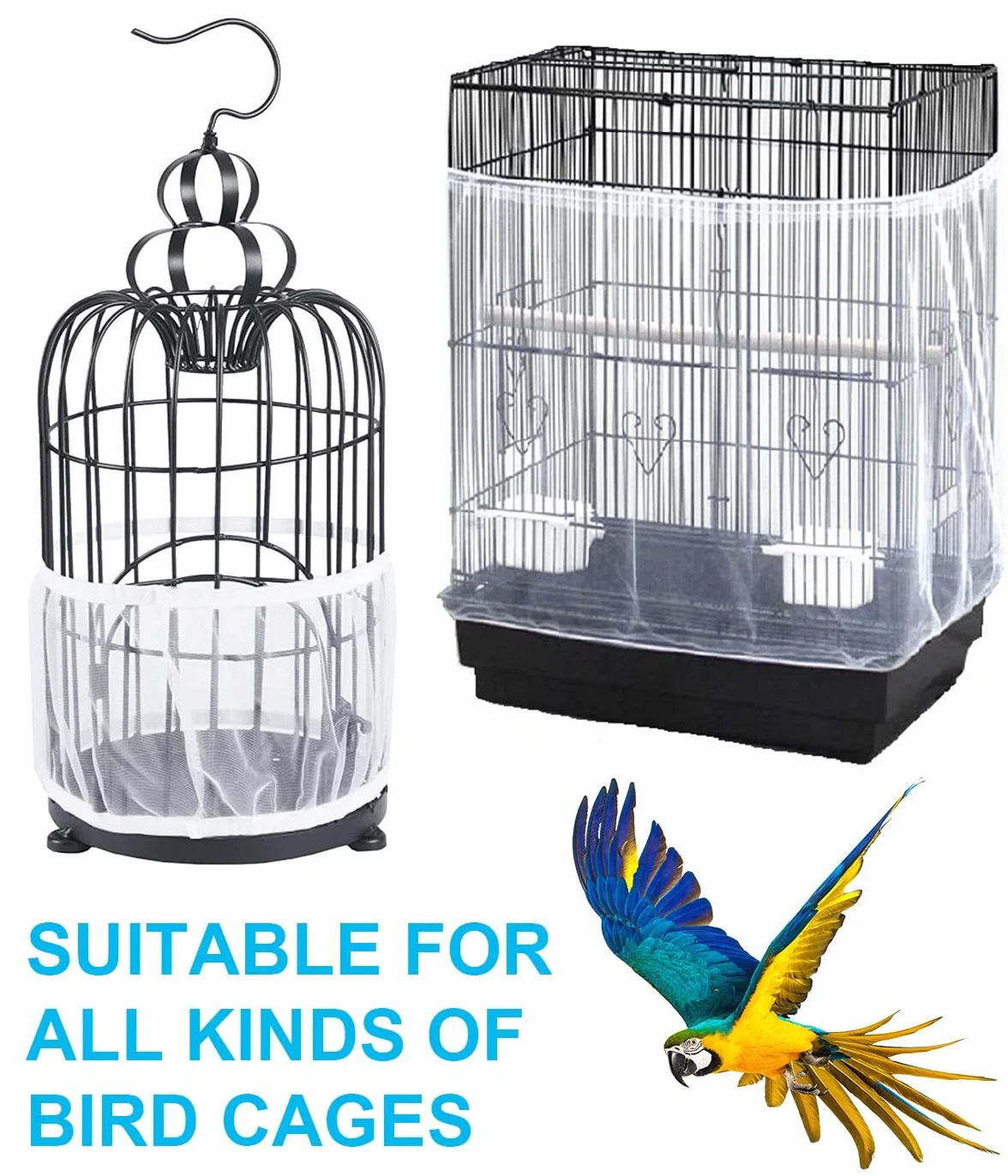 Bird Cage Seed Catcher Copertura Gabbia Uccelli Ventilata Antipolvere Regolabile 140-220cm Bianco